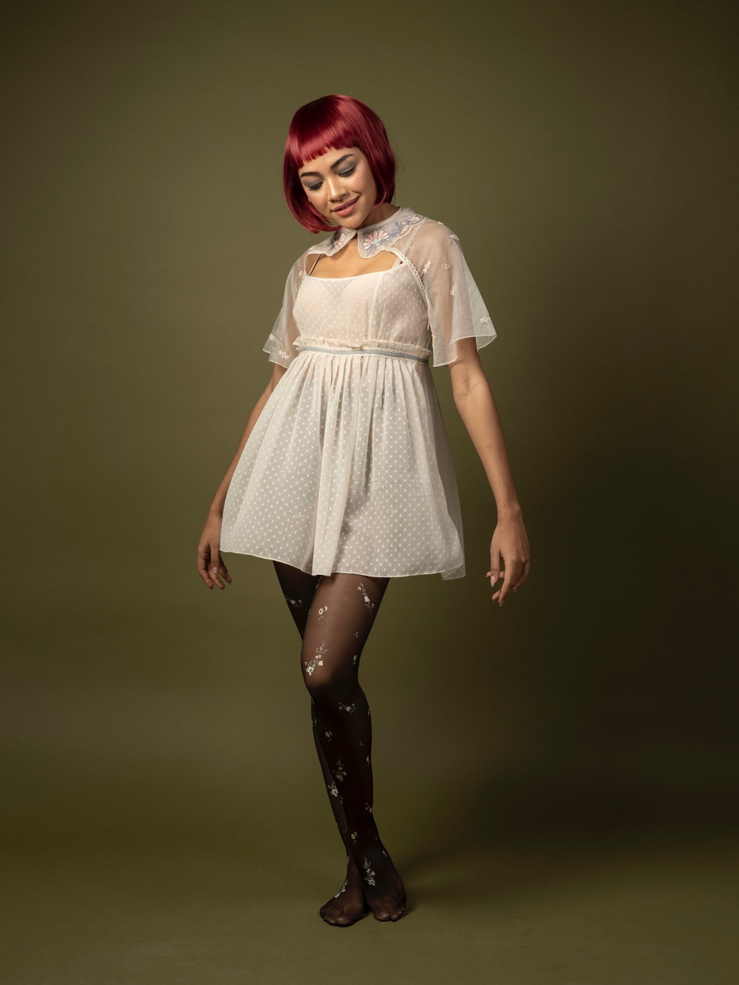 Dotted chiffon dress with collar. image 3