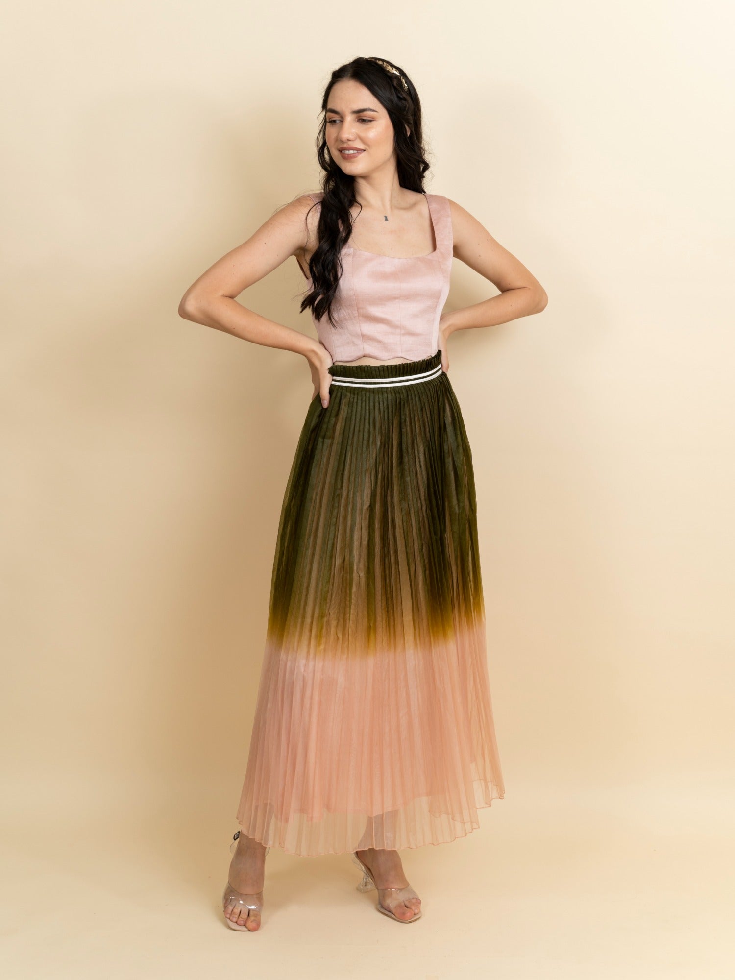 Pleated organza skirt. (Green pink) image 2