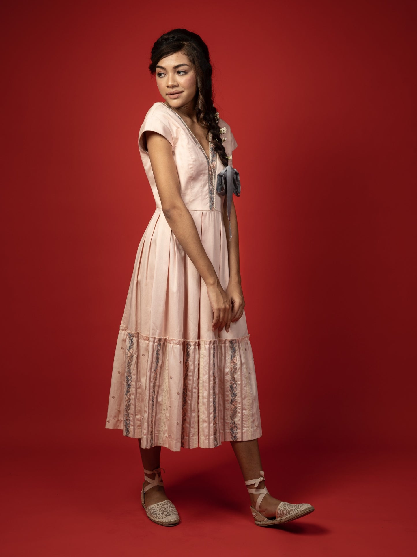 Pink calf length dress. image 1