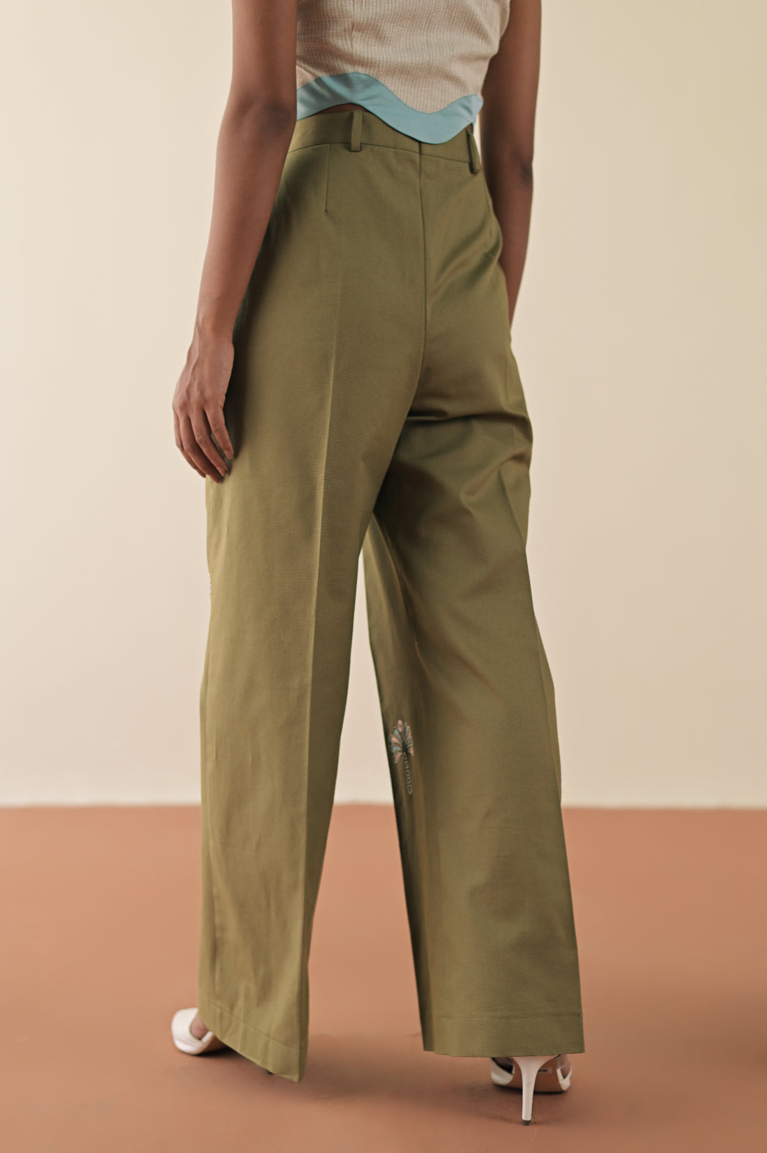 Olive embroidered pants image 1