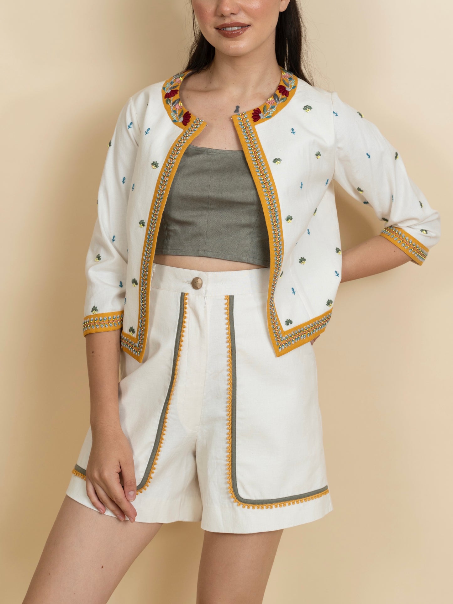 Ivory linen shorts image 2
