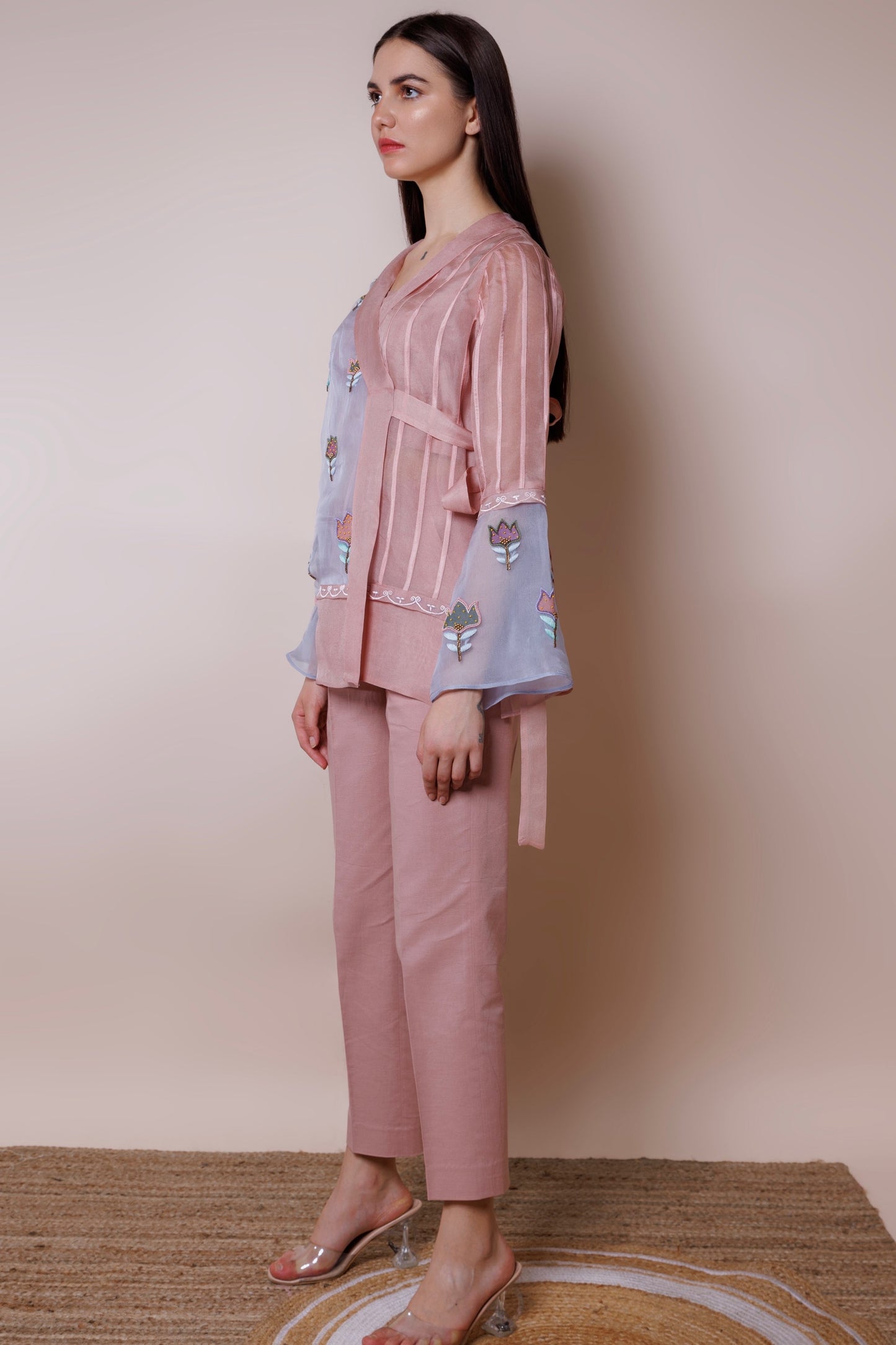 Organza wrap around blazer with inner and pants image 4