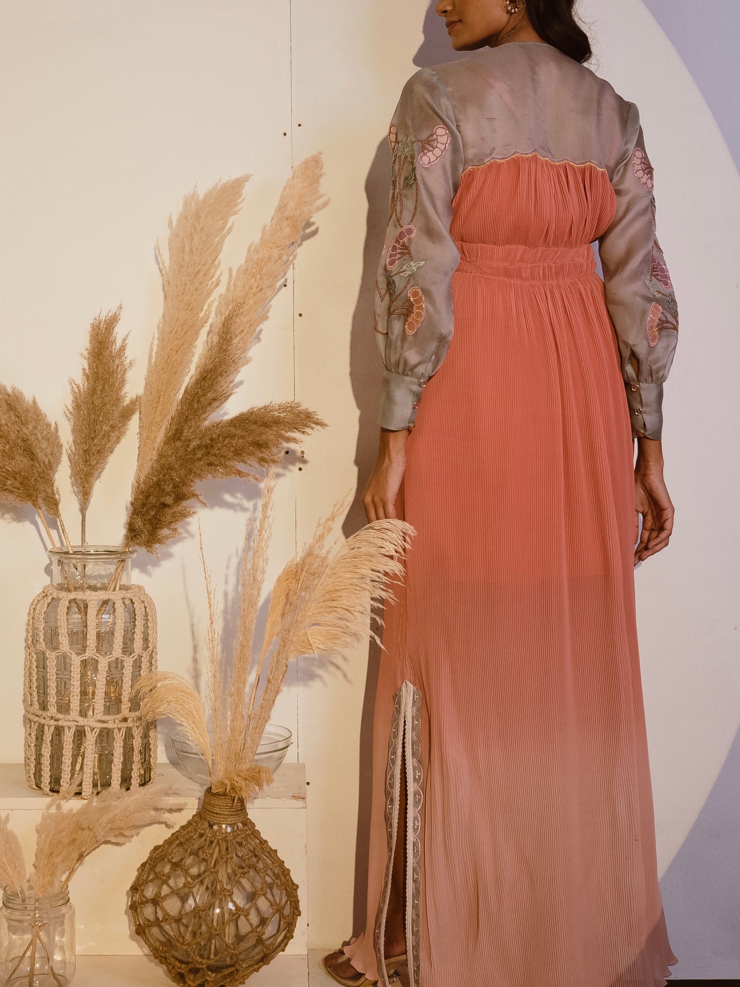 Narrow pleated orange ombre dress image 3