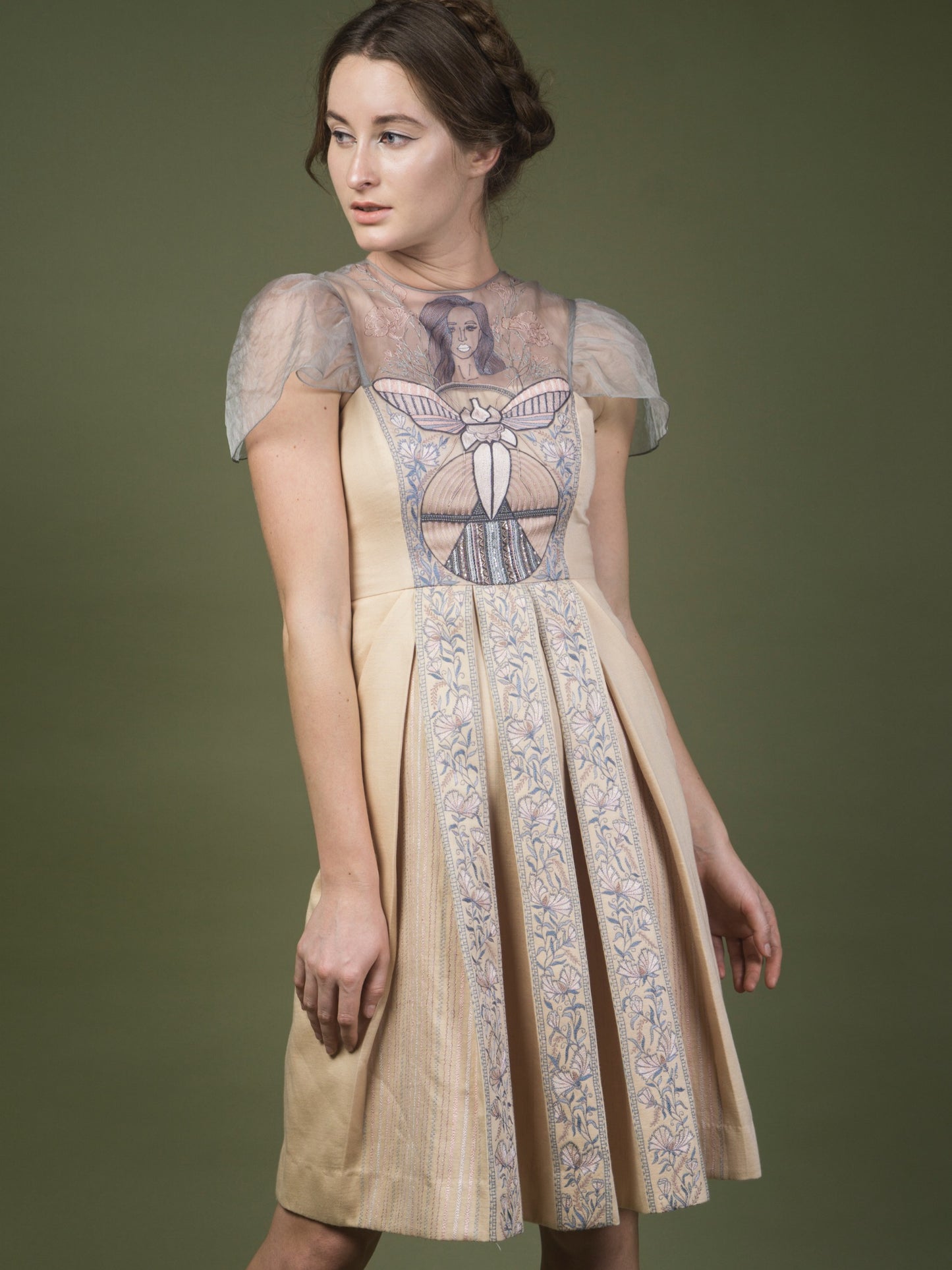 Embroidered knee length fitted dress. image 1