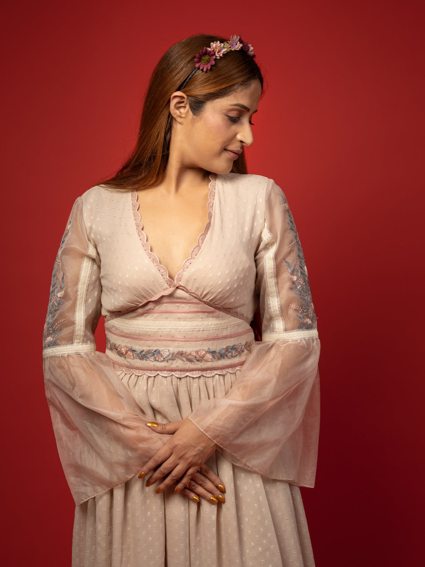 Rose gold mid length dress. image 0