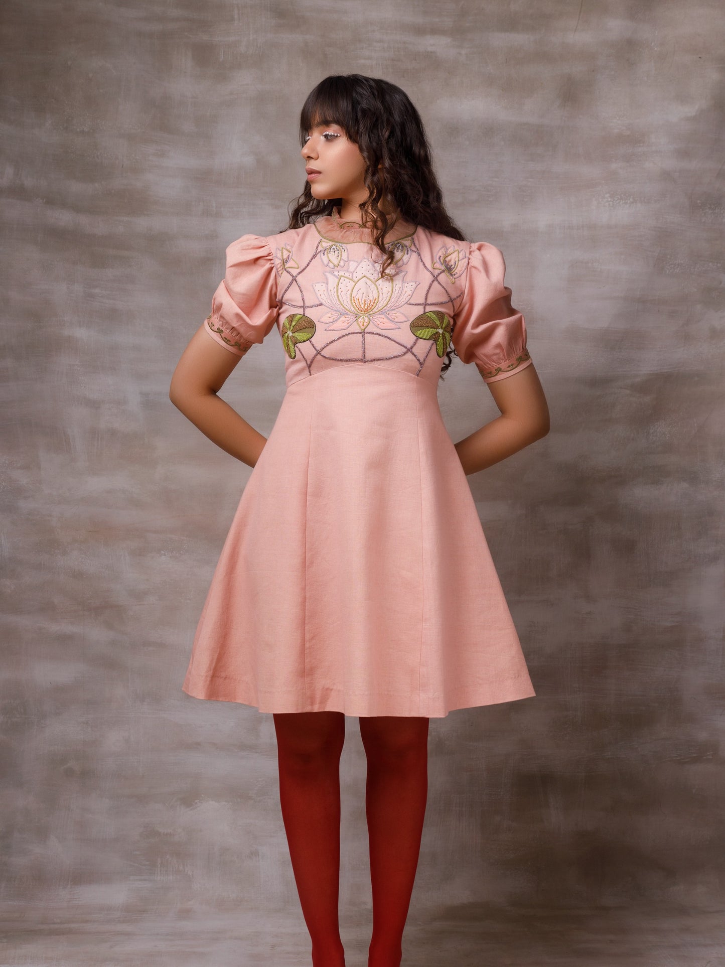 Lotus embroidered pink dress. image 3