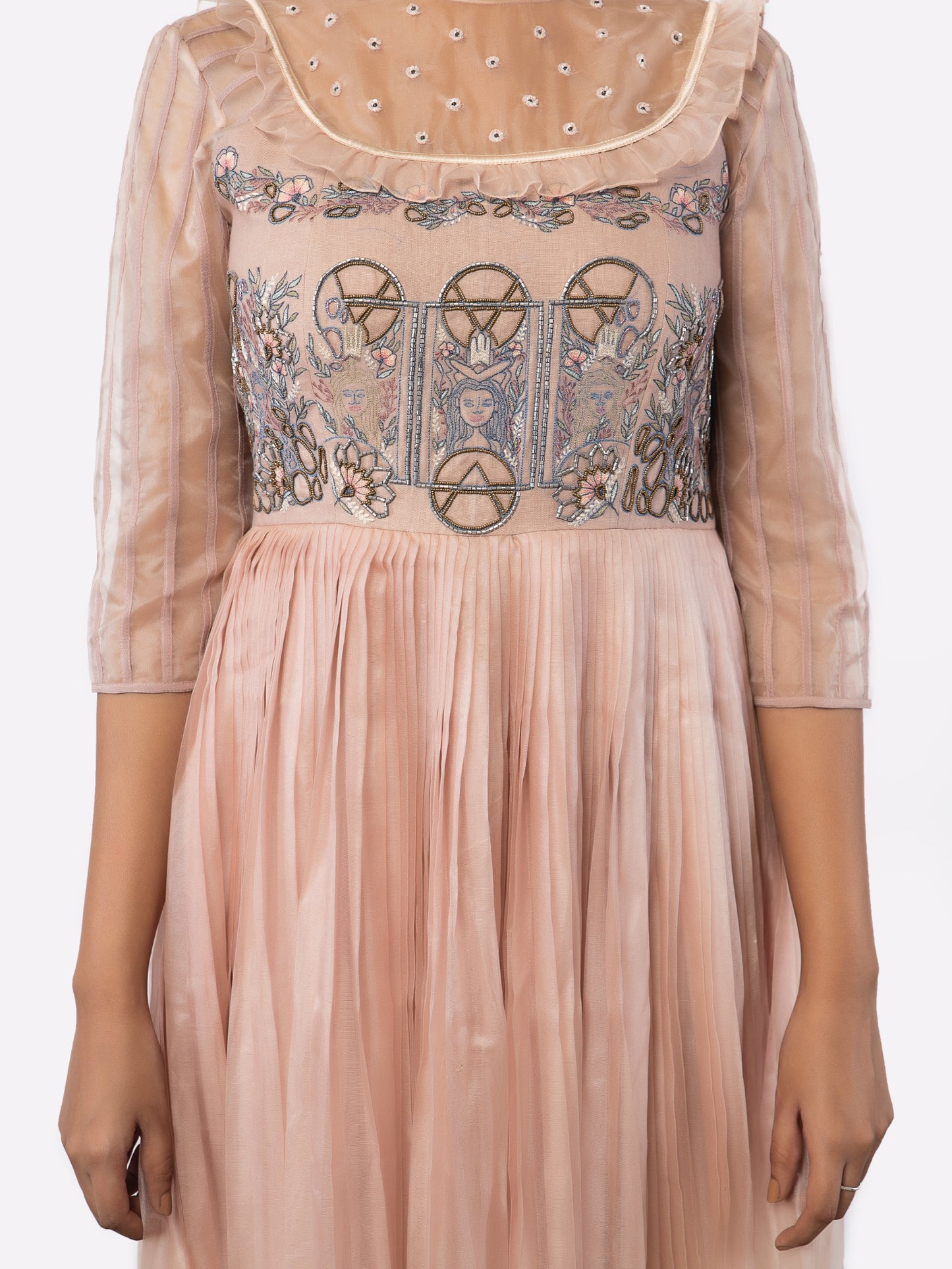 Rose gold floral embroidered organza gown. image 1