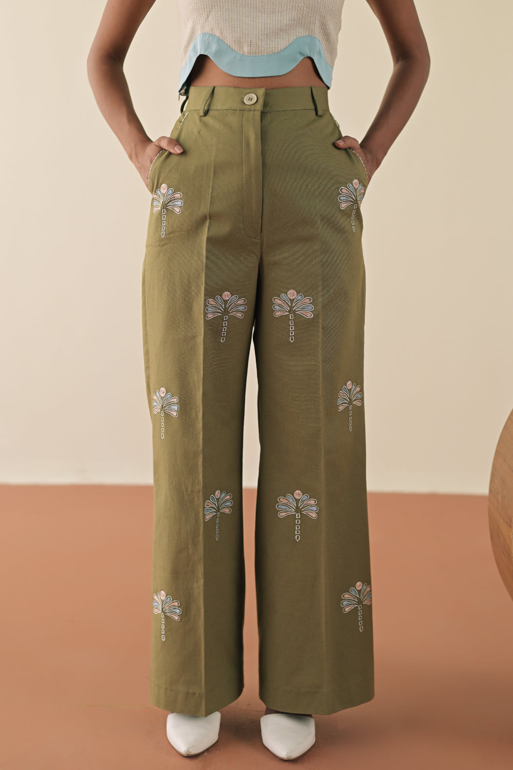 Olive embroidered pants image 0