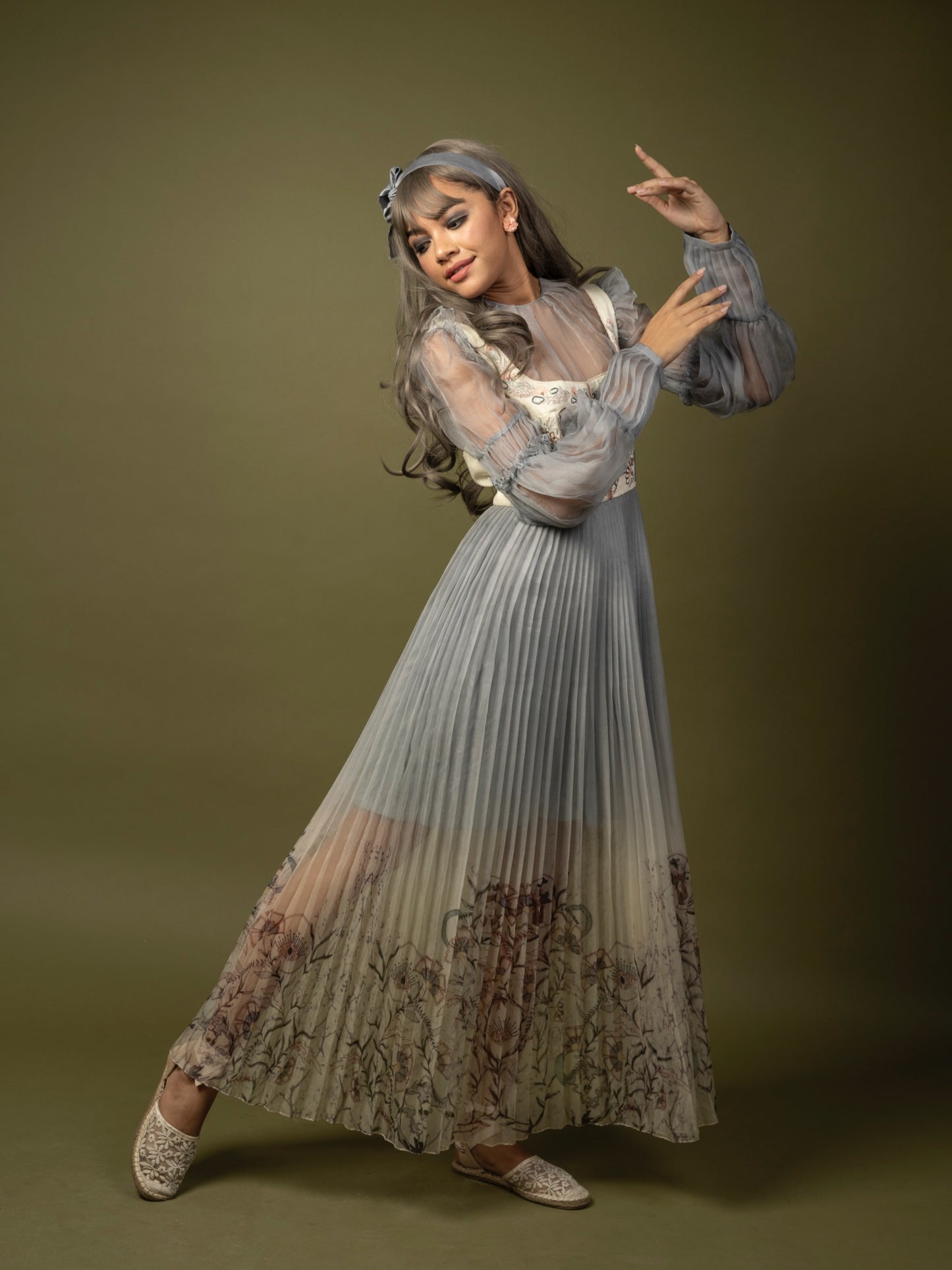 Dusty blue organza gown. image 3