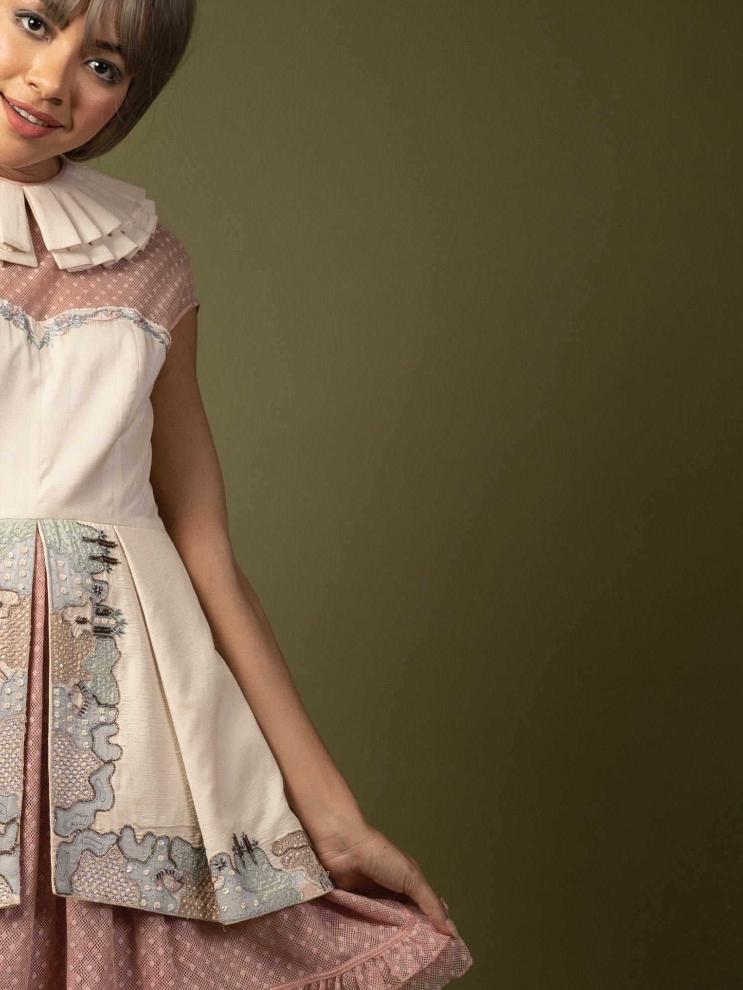 Front patchwork embroidered dress. image 1