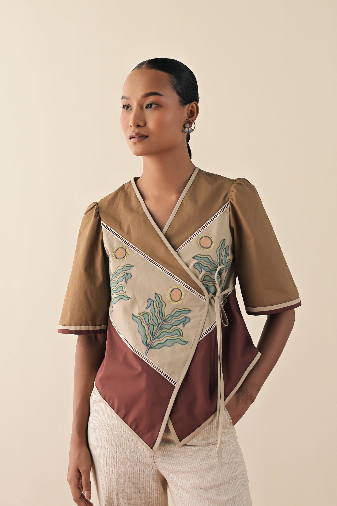 Walnut trio top with textured pants image 2