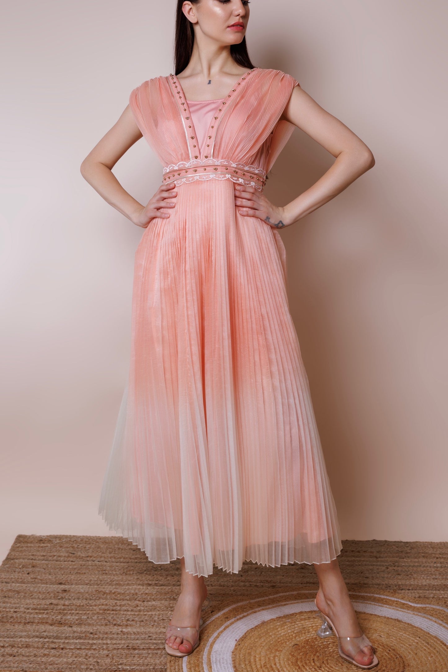 Salmon monochrome drape dress image 2