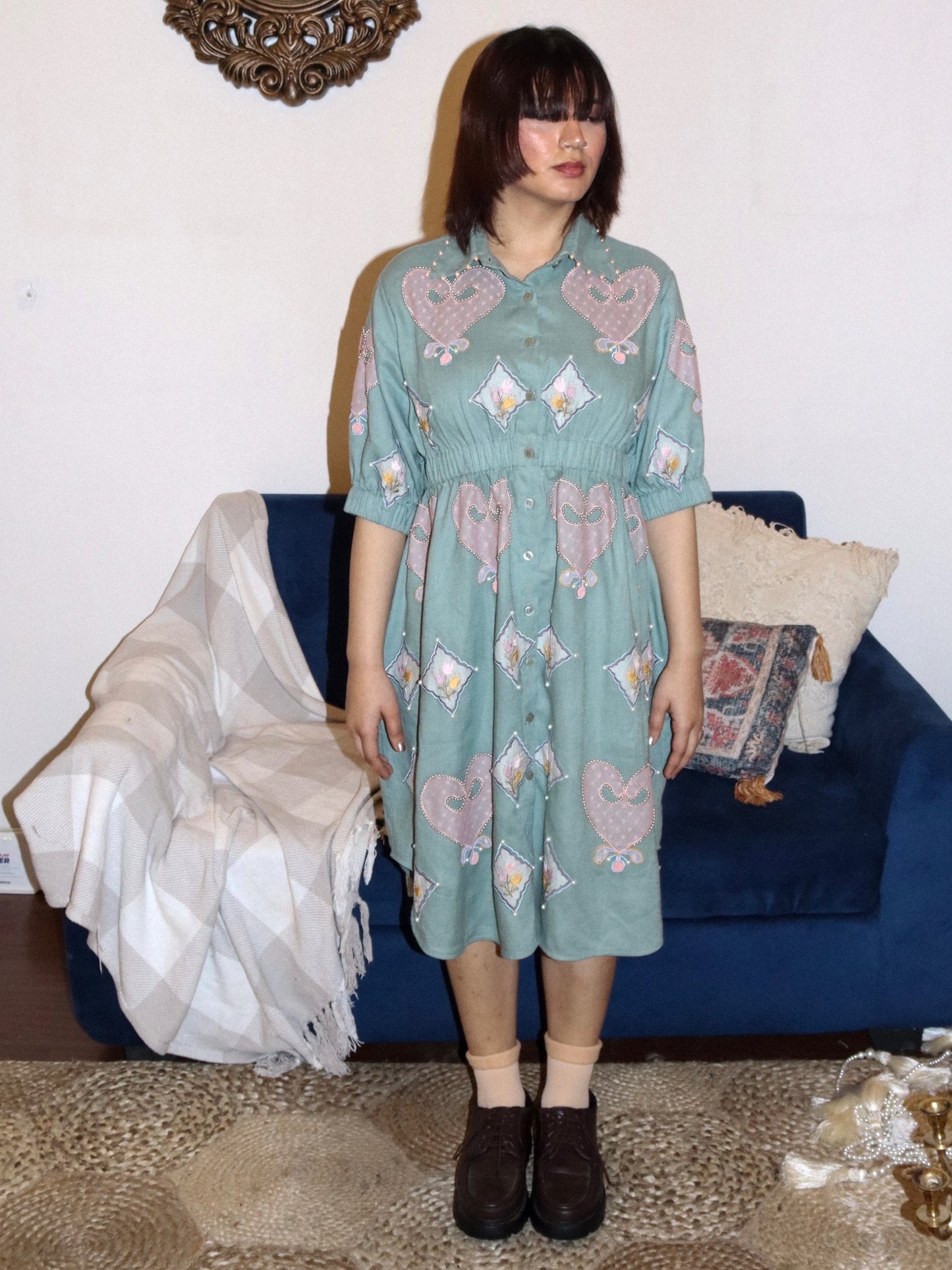 Sage green linen shirt dress image 0