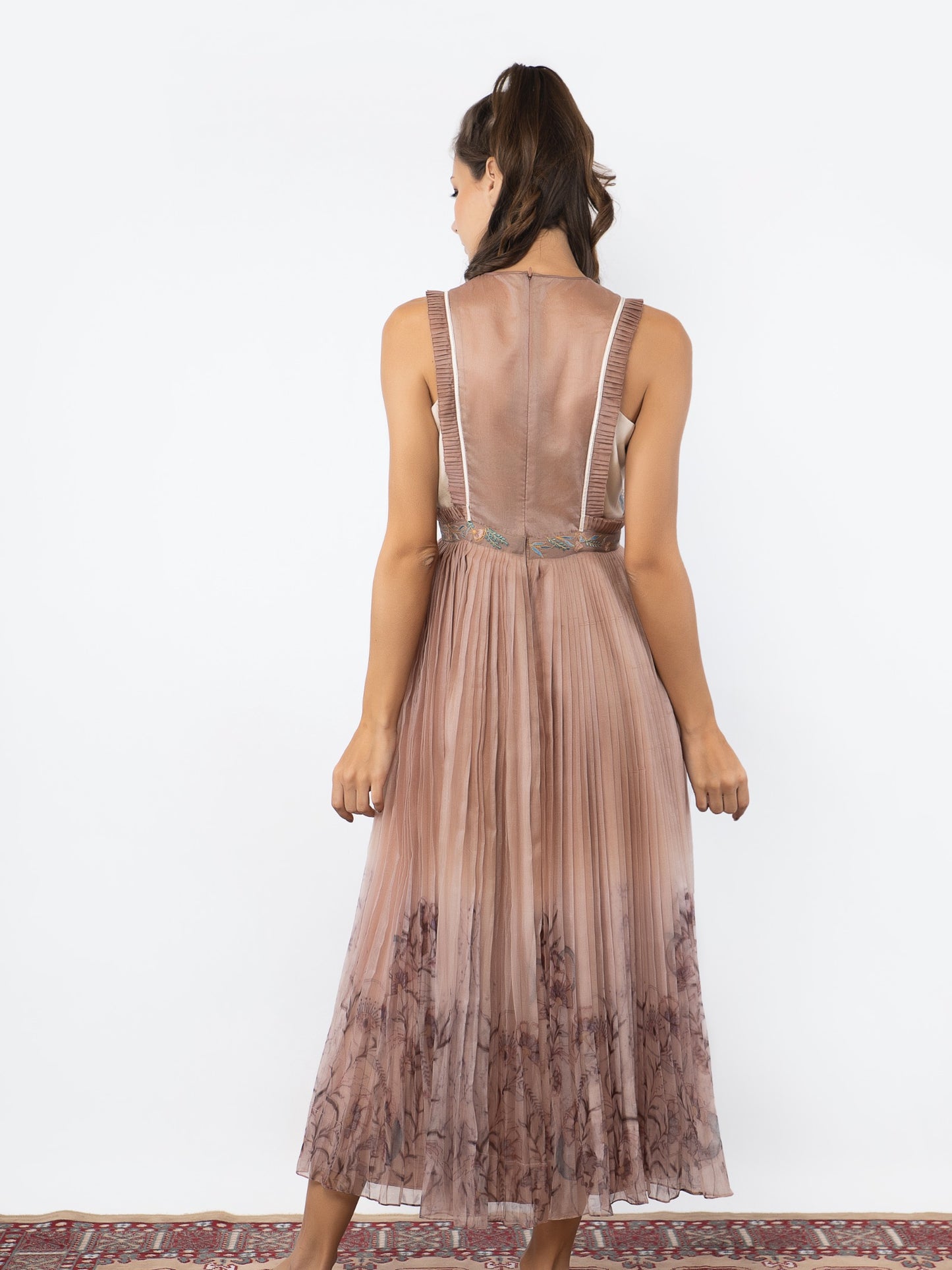 Brown organza pleated gown image 2