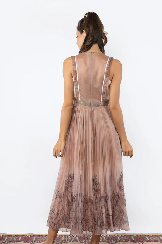 Brown organza pleated gown