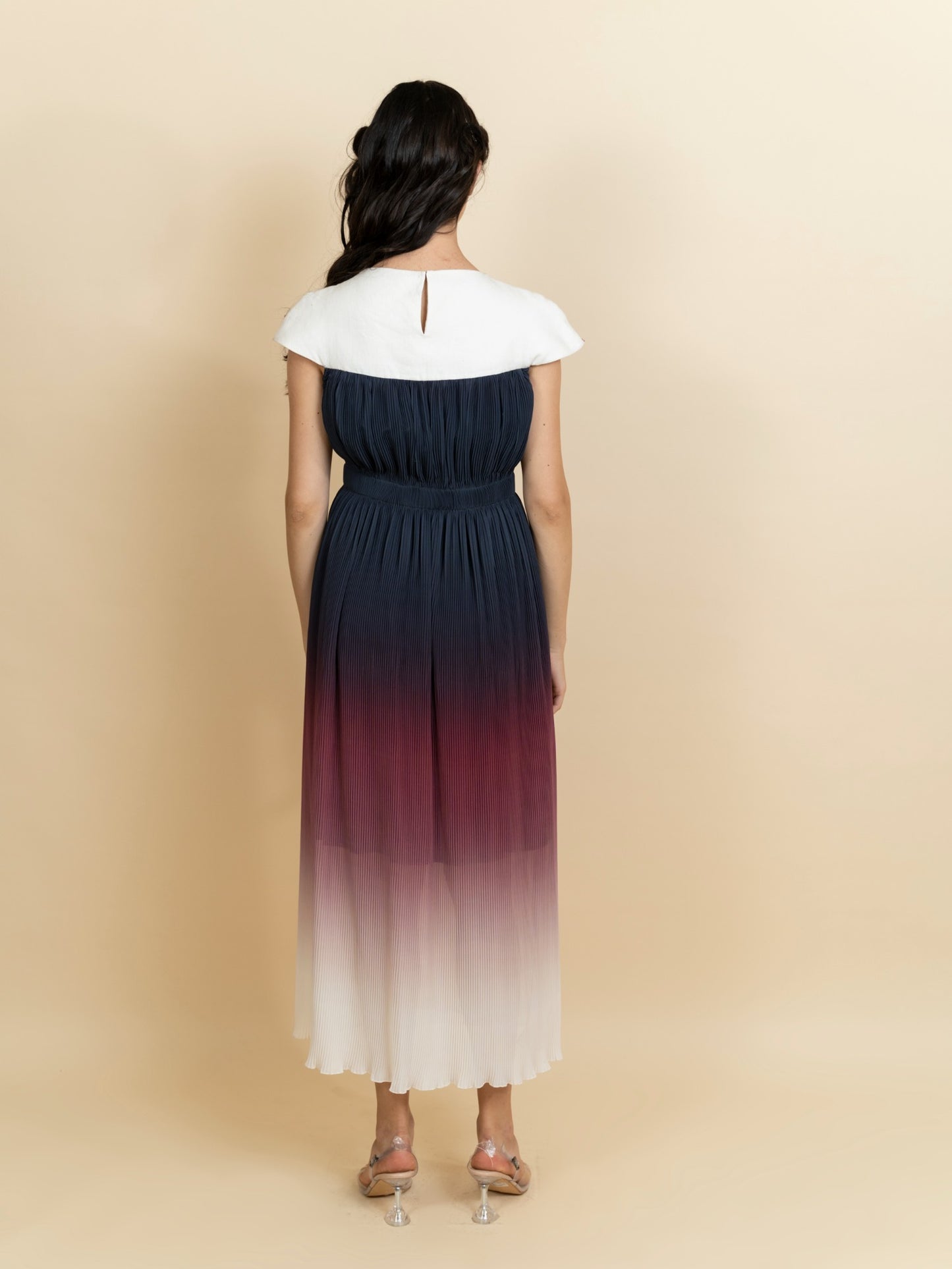 Embroidered neckline in a Georgette full length dress. (Ivory) image 4