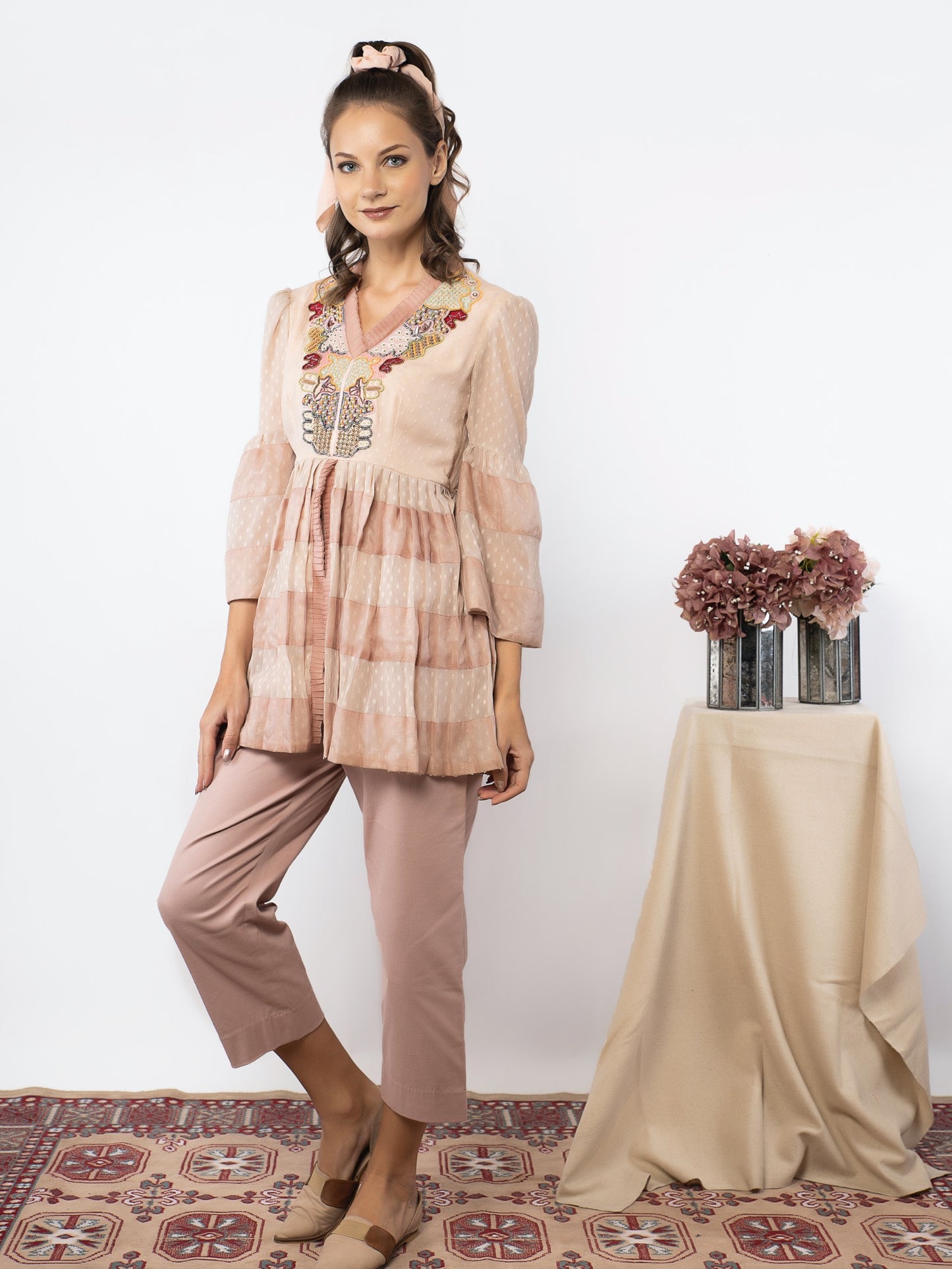 Pink patchwork tunic with straight fit pant image 3