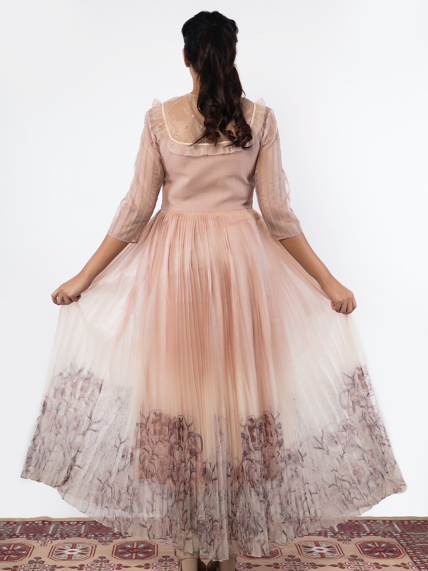 Rose gold floral embroidered organza gown. image 2