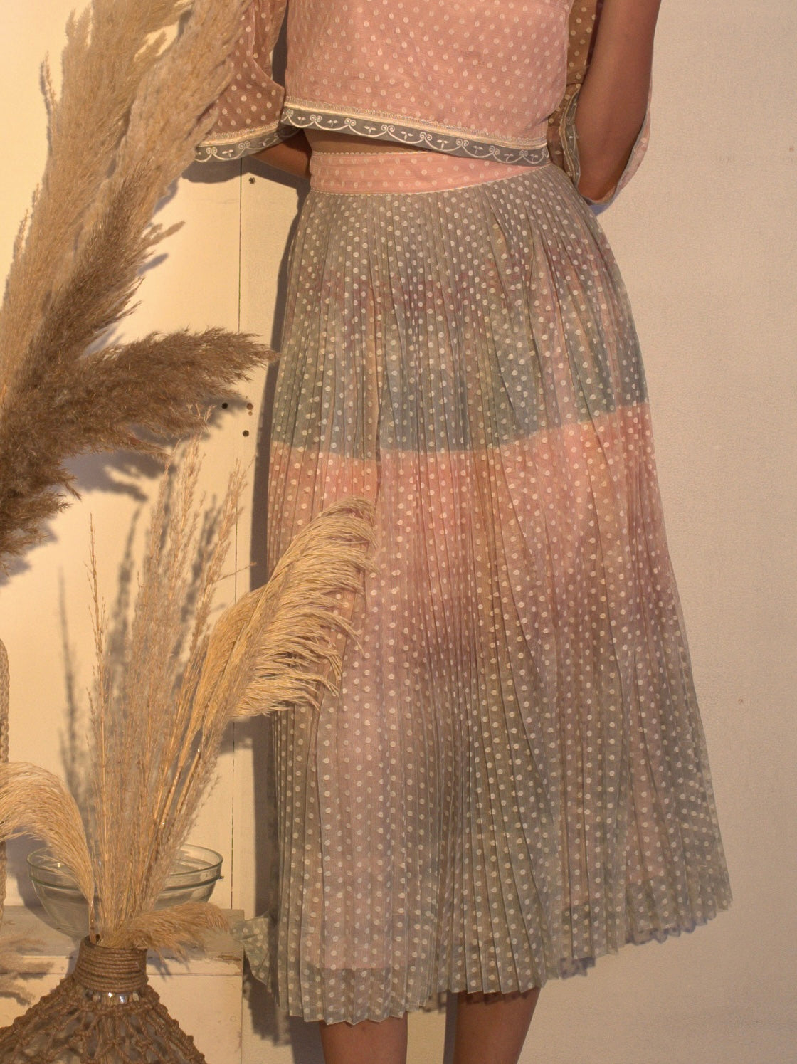Print pleated dotted net skirt image 0