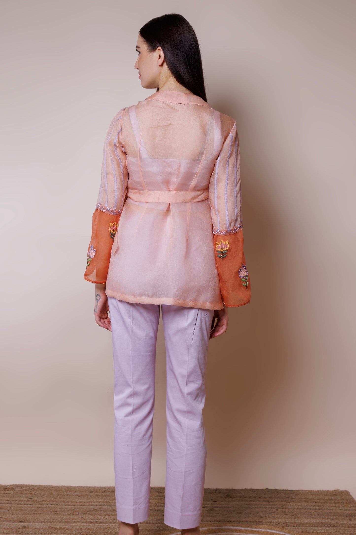 Multicolour organza blazer with lavender inner and pants image 3