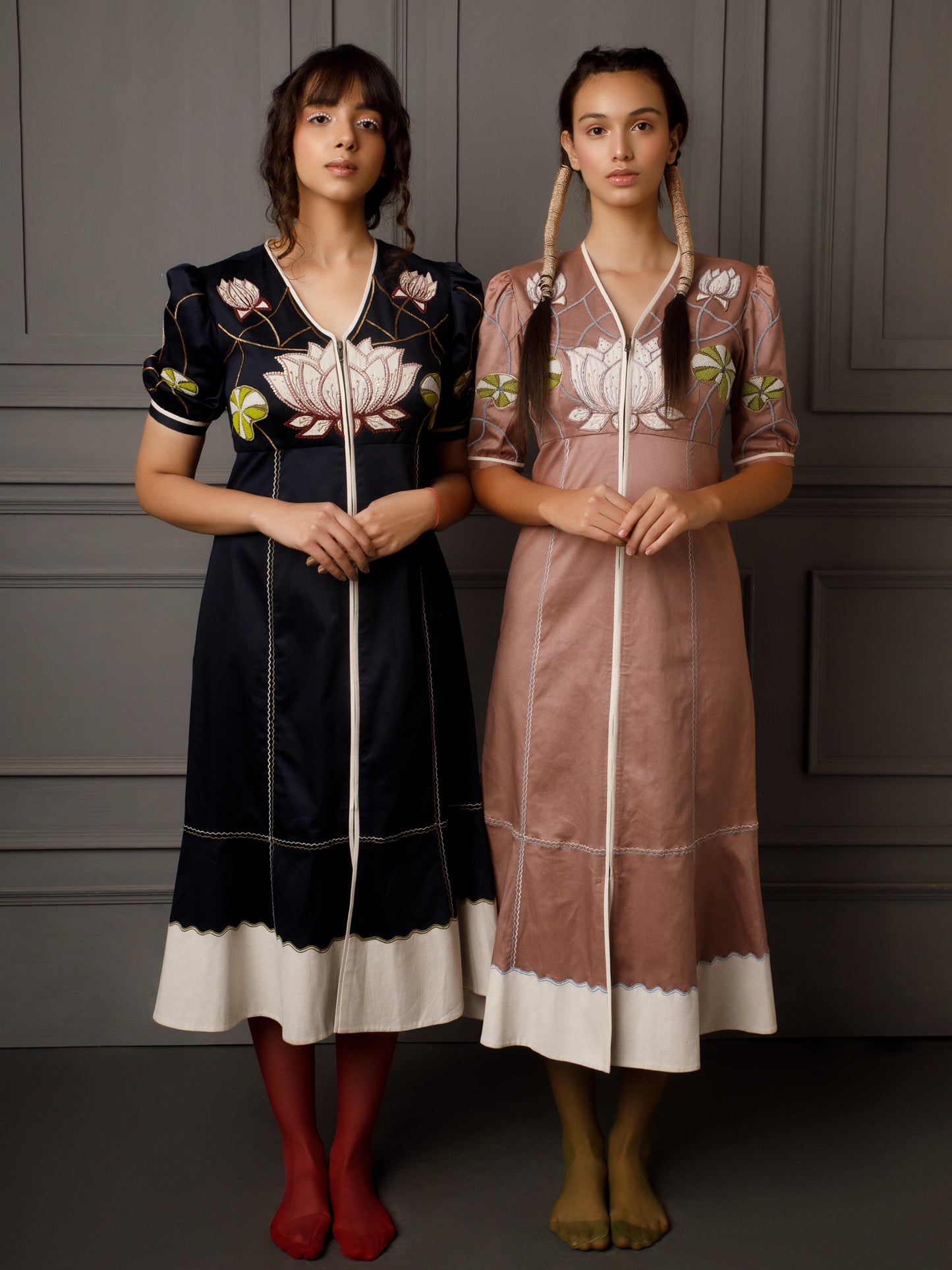 Front embroidered cotton satin dress. image 4