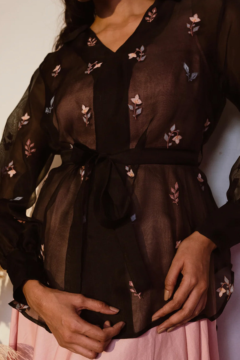 Black organza shirt with pink dress