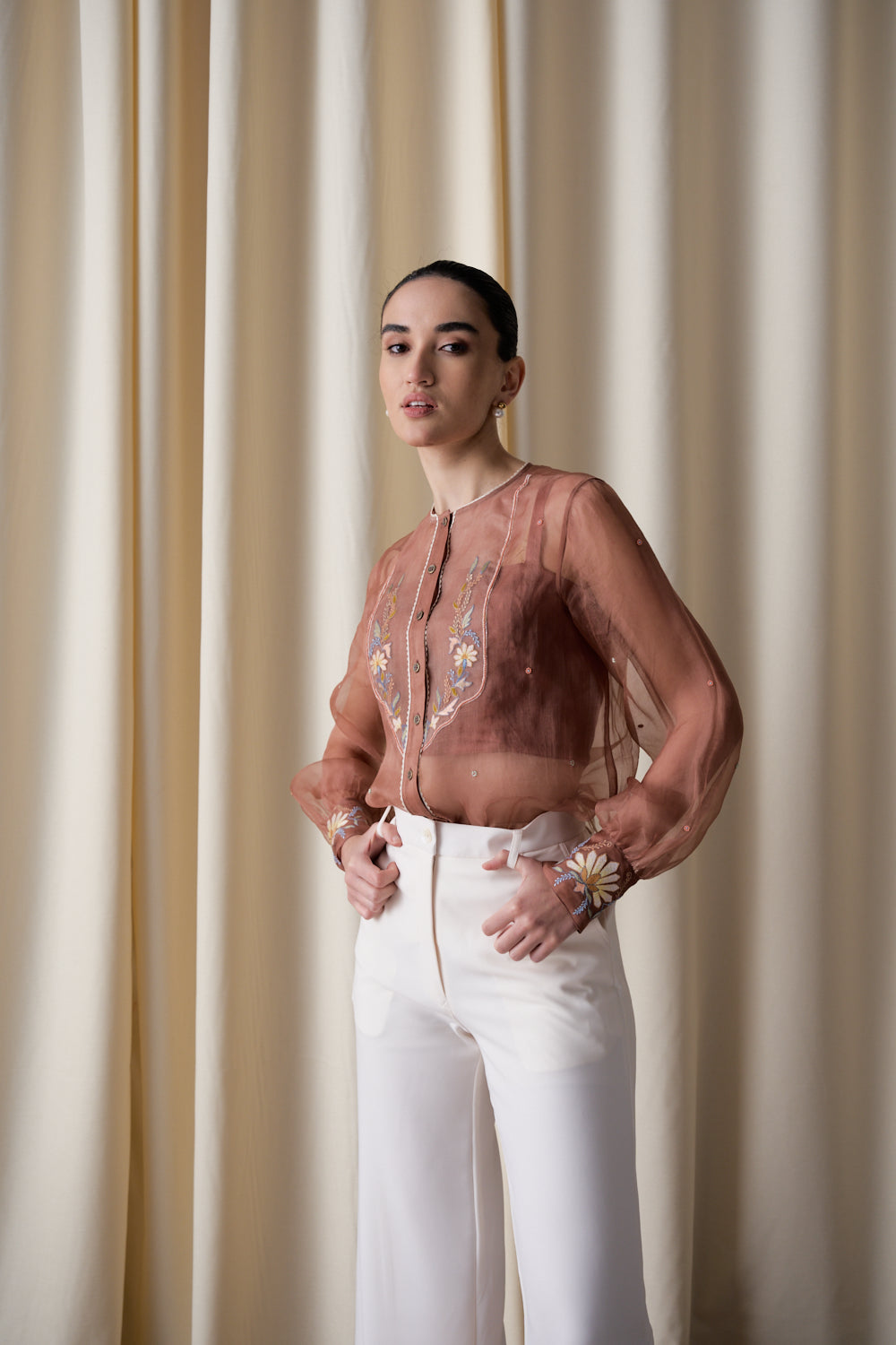Mocha floral set (Top and pants) image 3