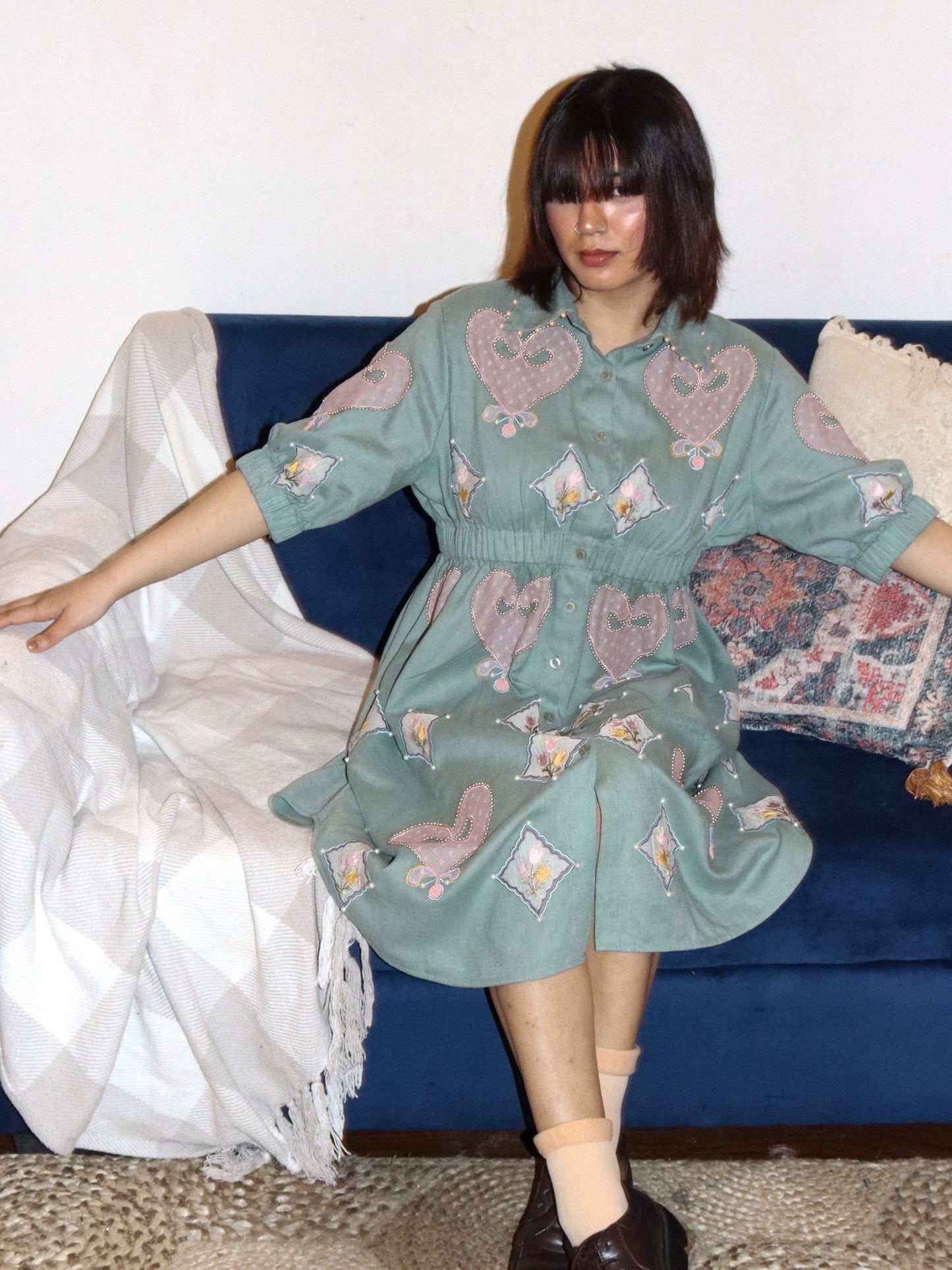 Sage green linen shirt dress image 1