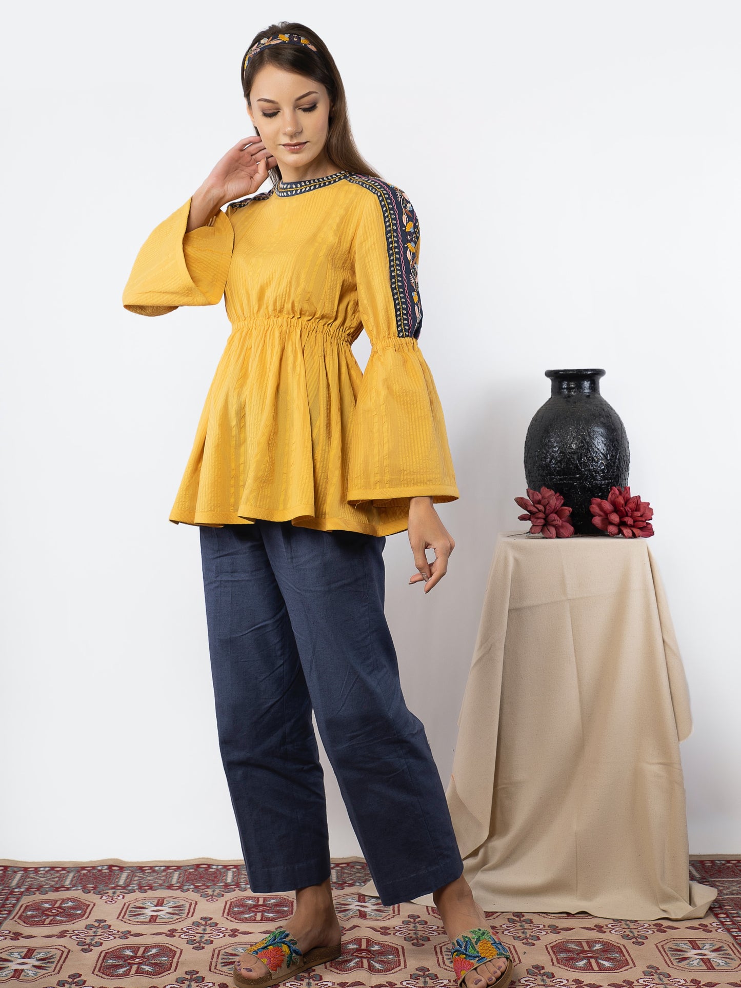 Yellow embroidered Top image 0