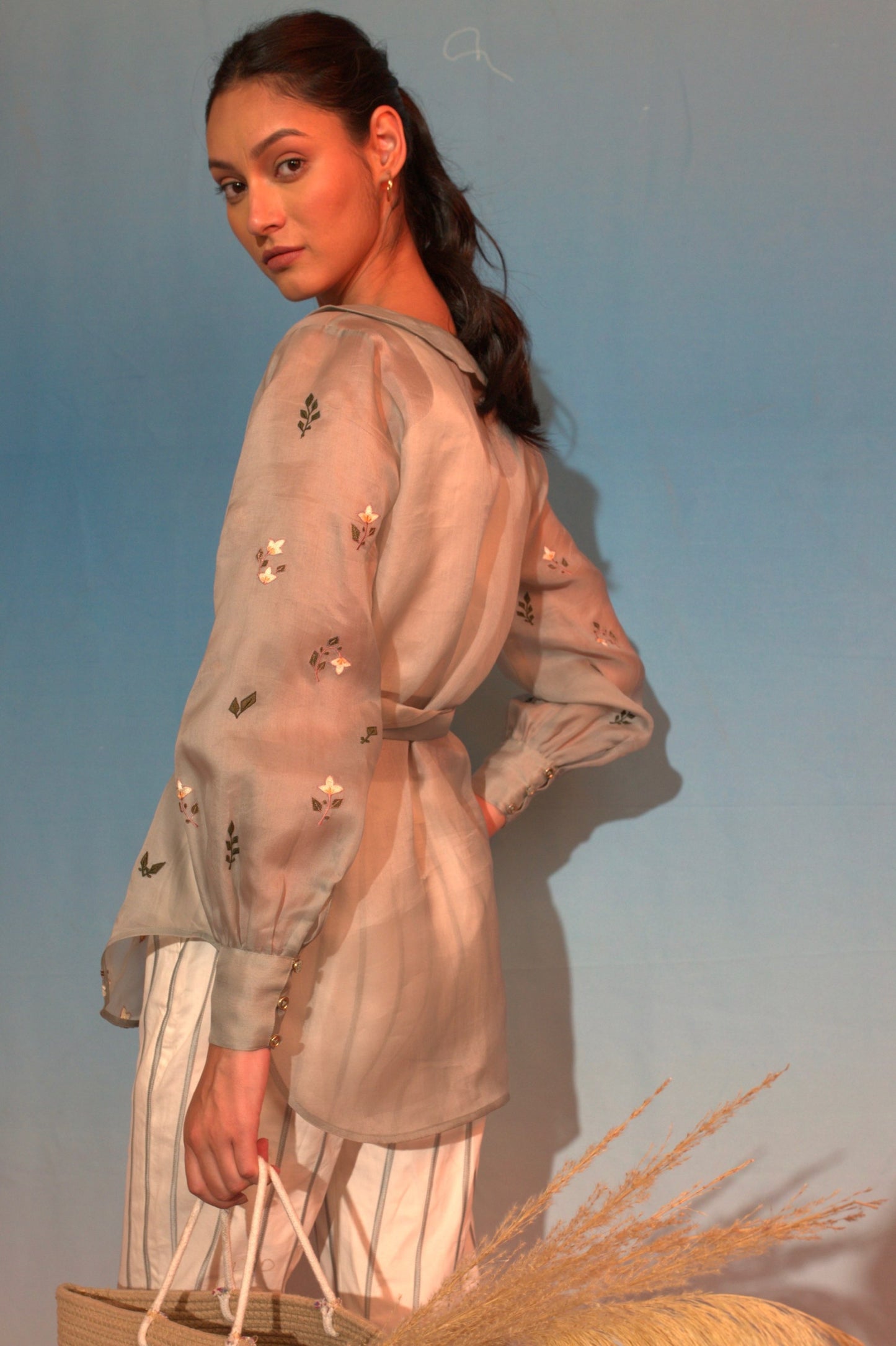 Floral embroidered organza shirt image 3