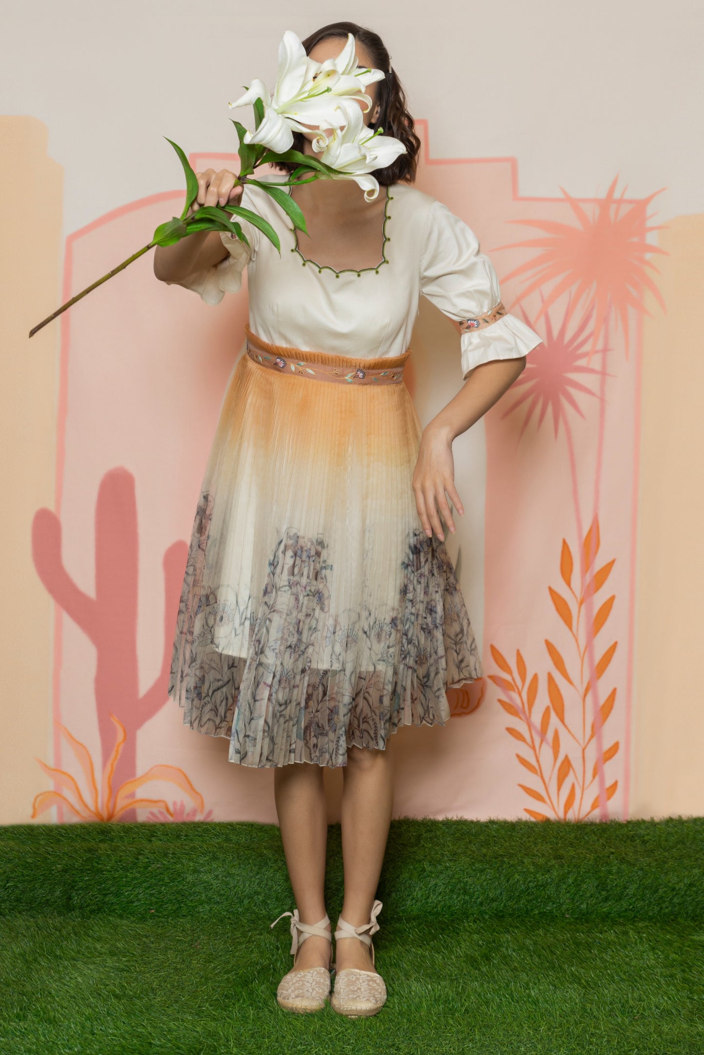 Off-white with peach-ombre dress. image 1
