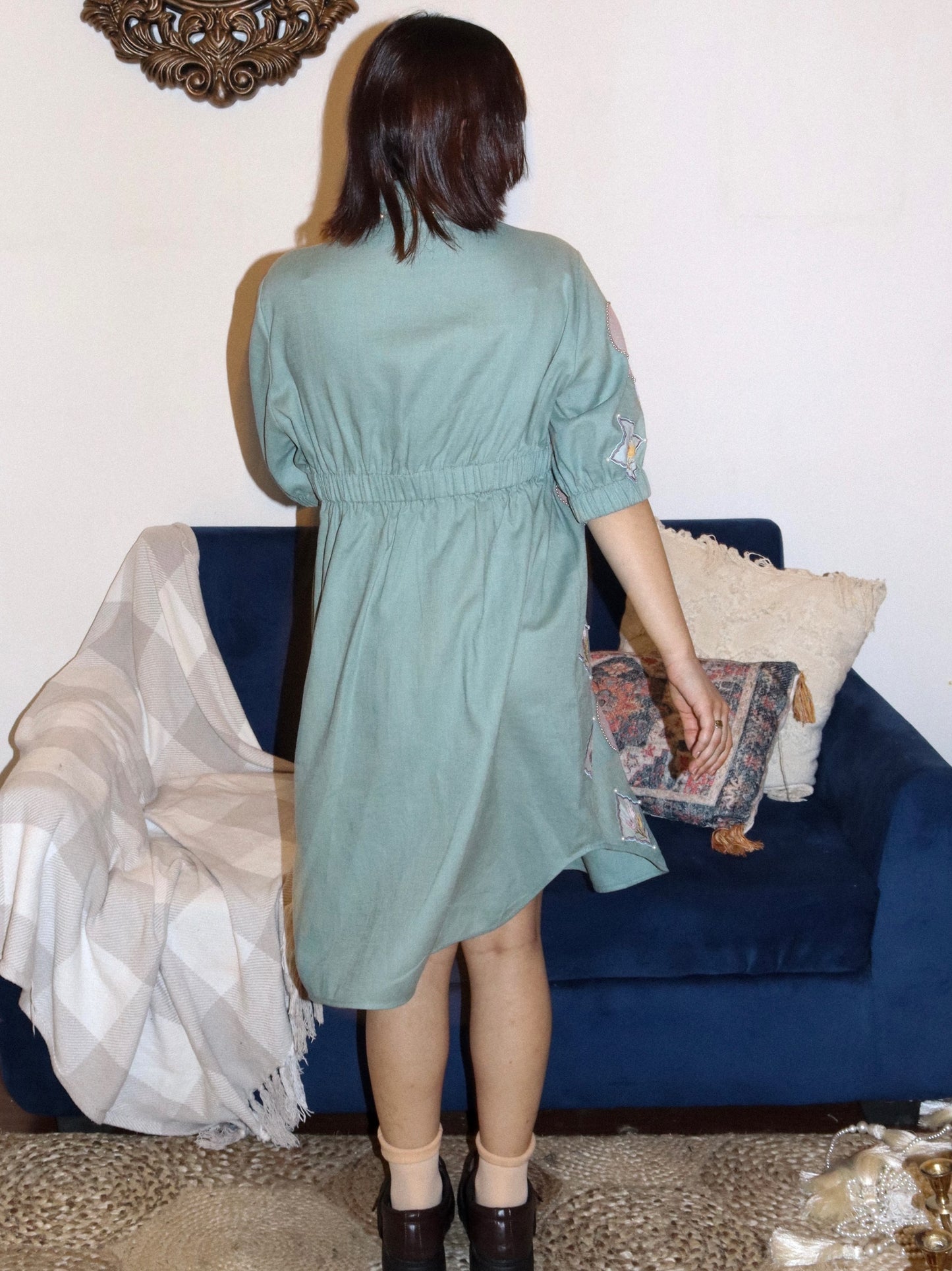 Sage green linen shirt dress image 4