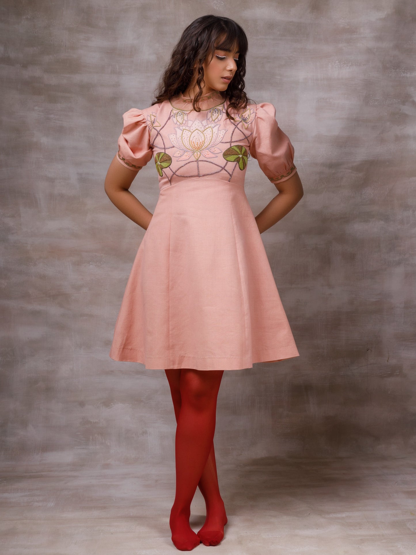 Lotus embroidered pink dress. image 1