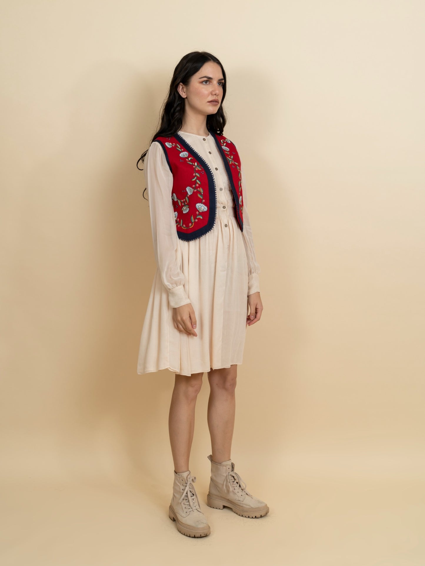 Georgette dress with embroidered jacket. (Ivory) image 2