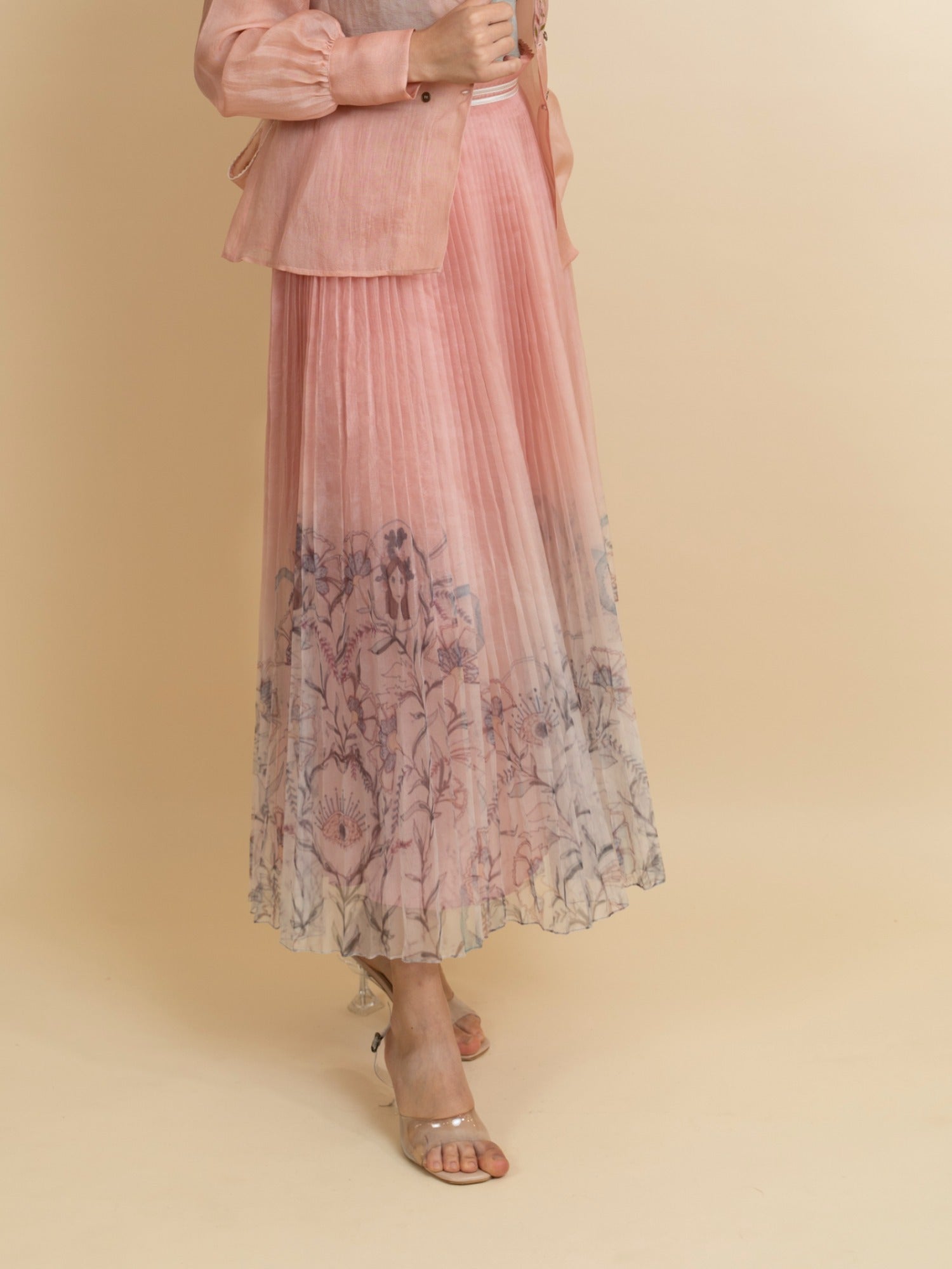 Print pleated ombre organza skirt. (Rose gold) image 2