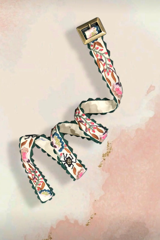 Multi-colored embroidered belt.