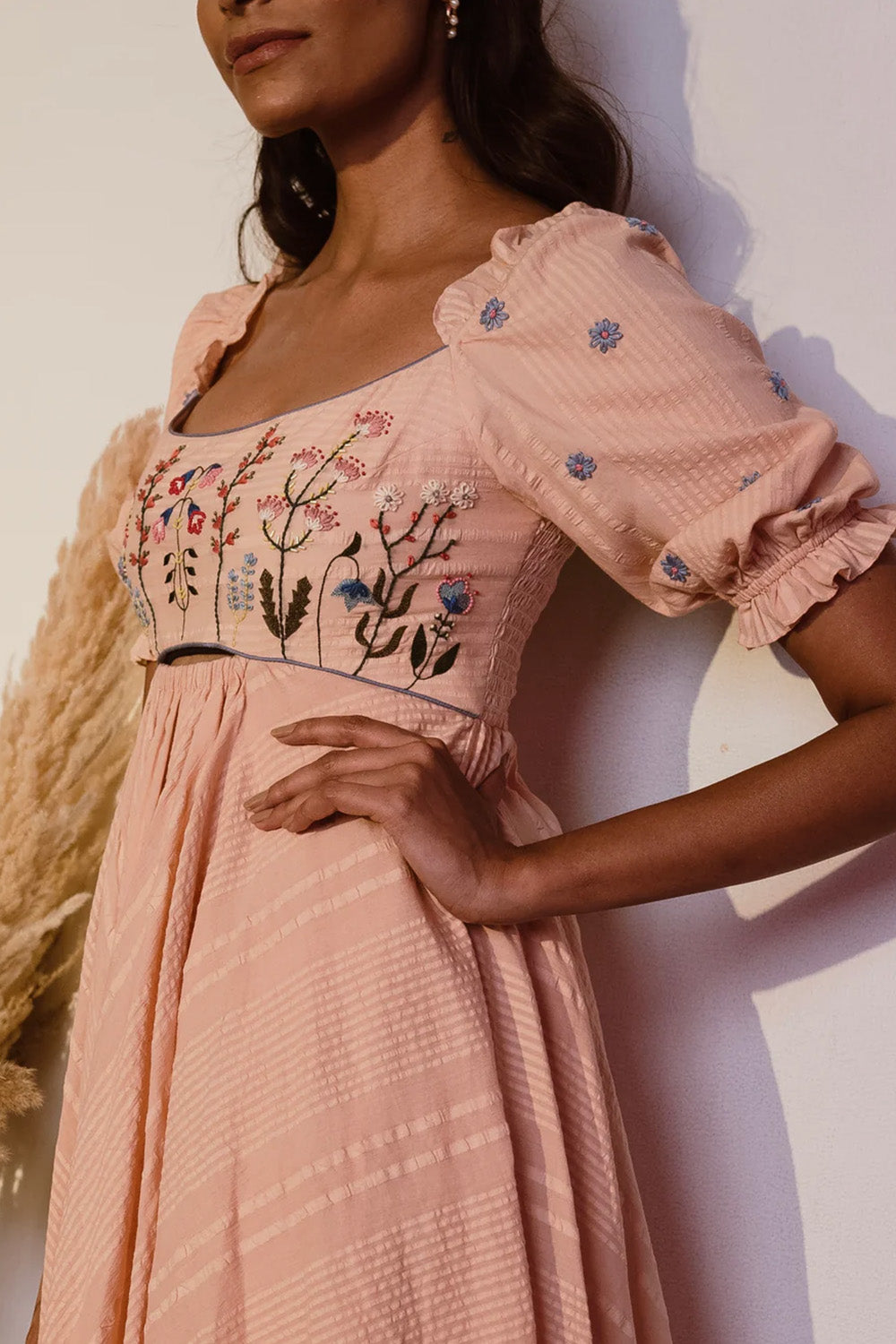 Peach embroidered dress