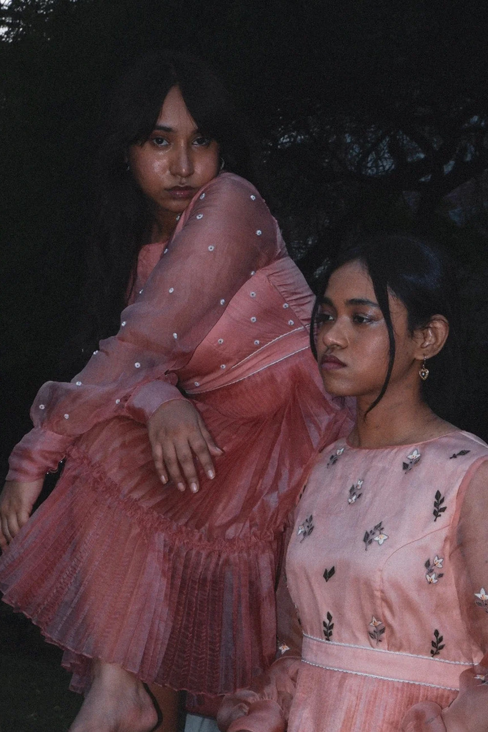 Blush pink organza skater dress.