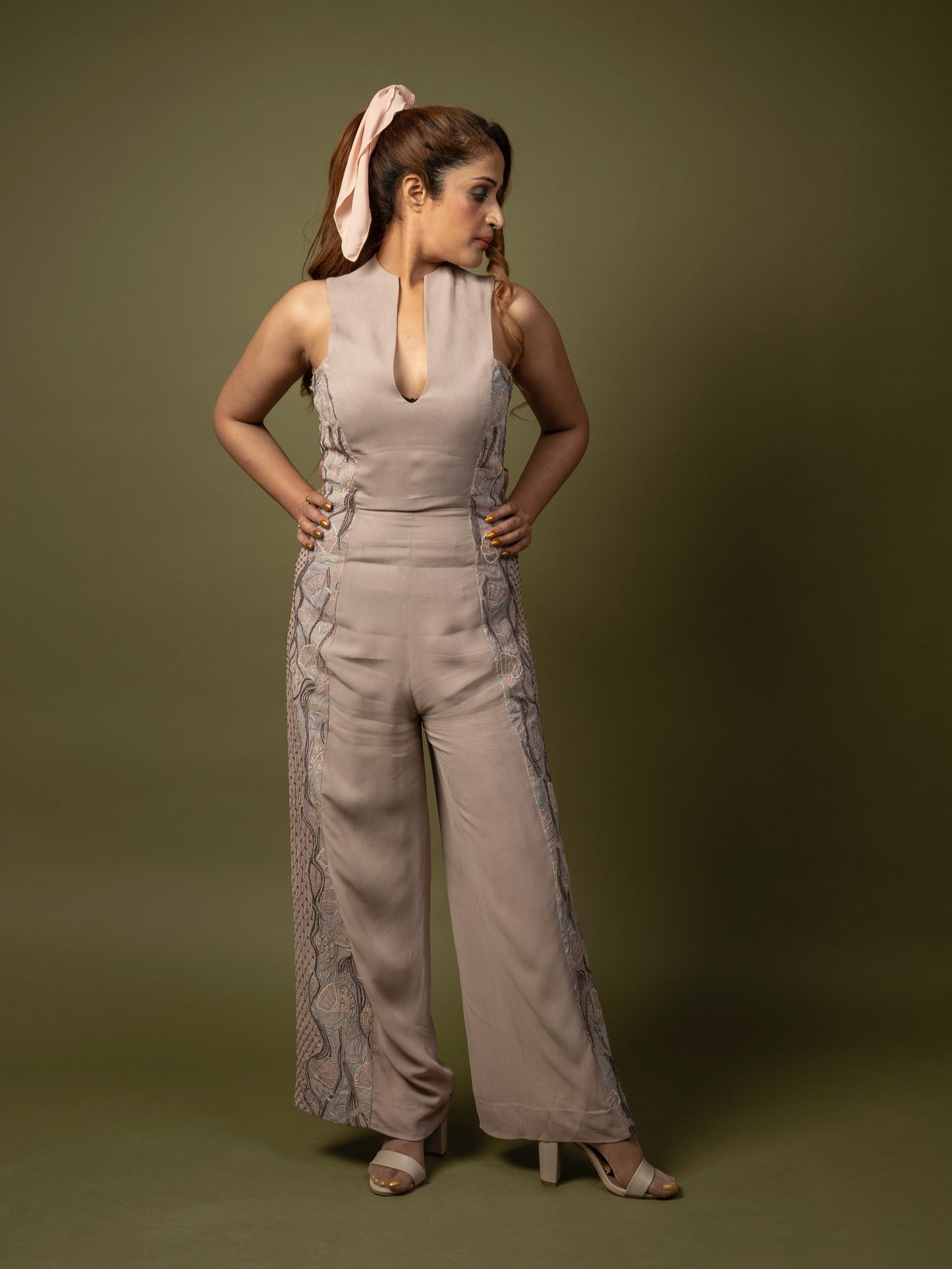 Gray embroidered jumpsuit. image 0