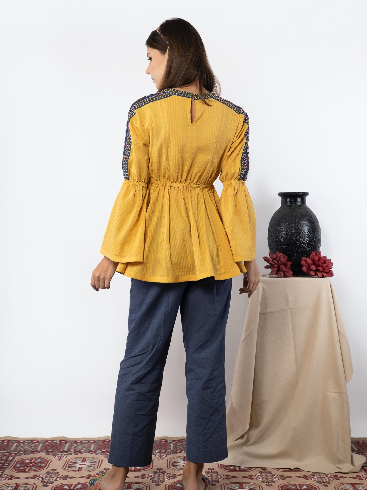 Yellow embroidered Top image 3