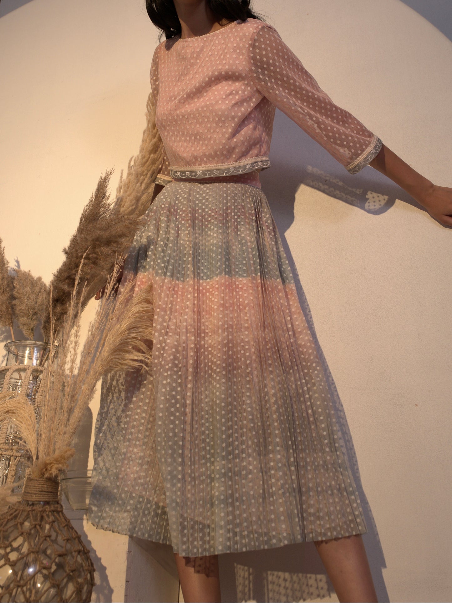 Print pleated dotted net skirt image 3