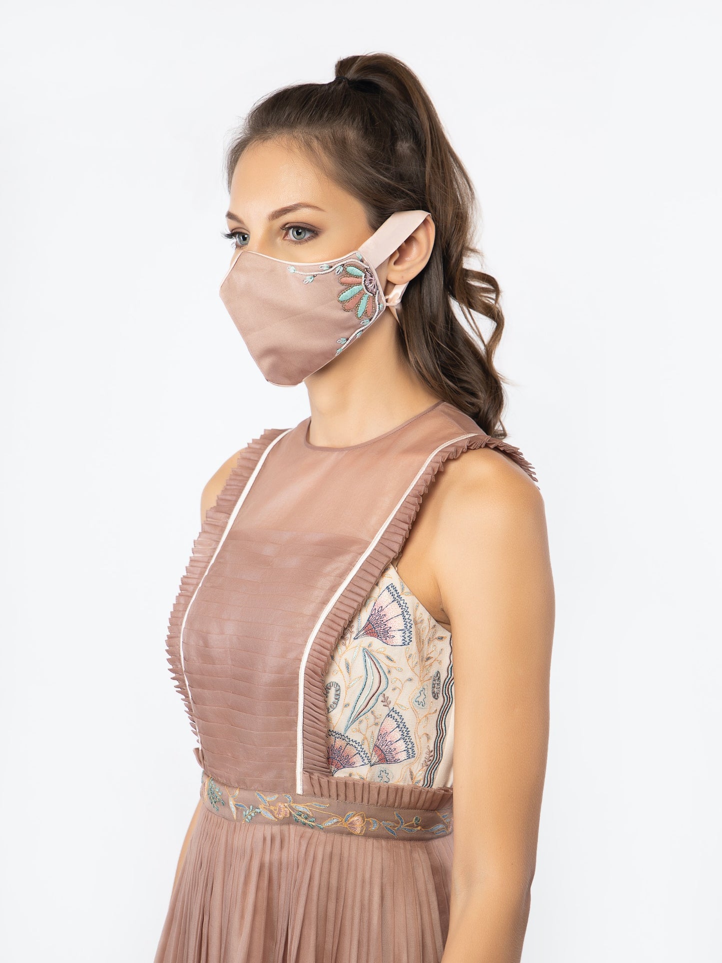 Brown organza pleated gown image 4
