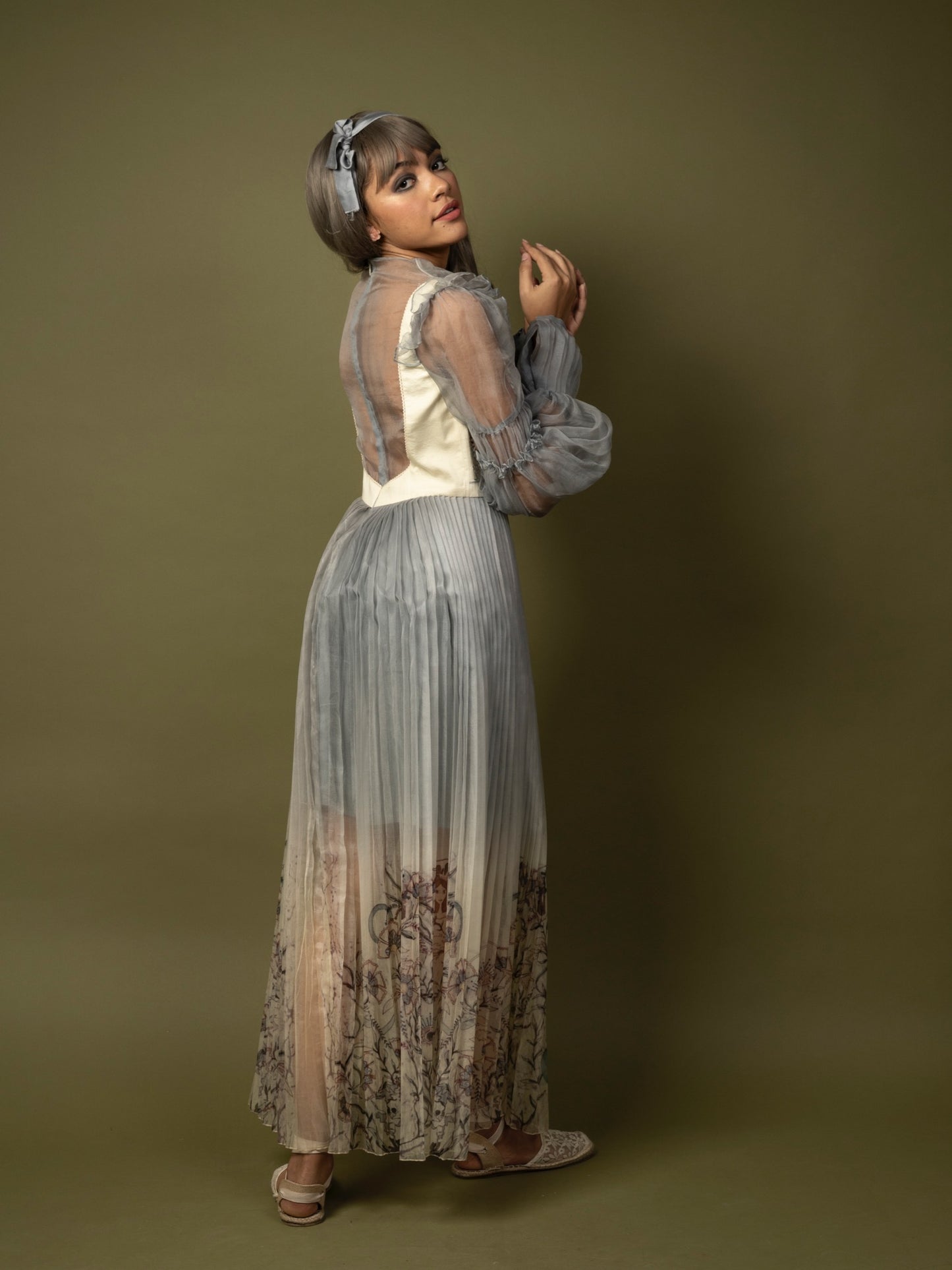 Dusty blue organza gown. image 2