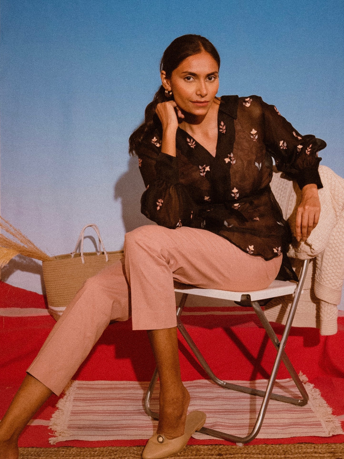 Black Organza shirt with rose gold pants image 1