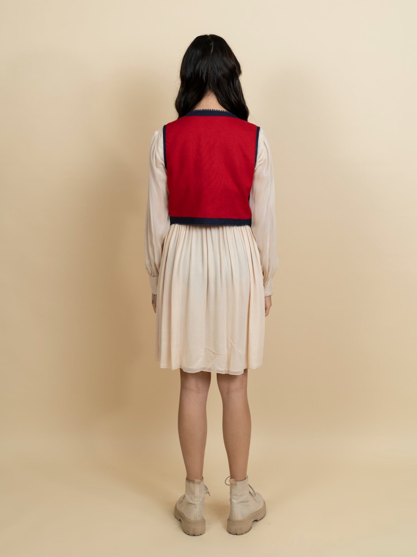 Georgette dress with embroidered jacket. (Ivory) image 3