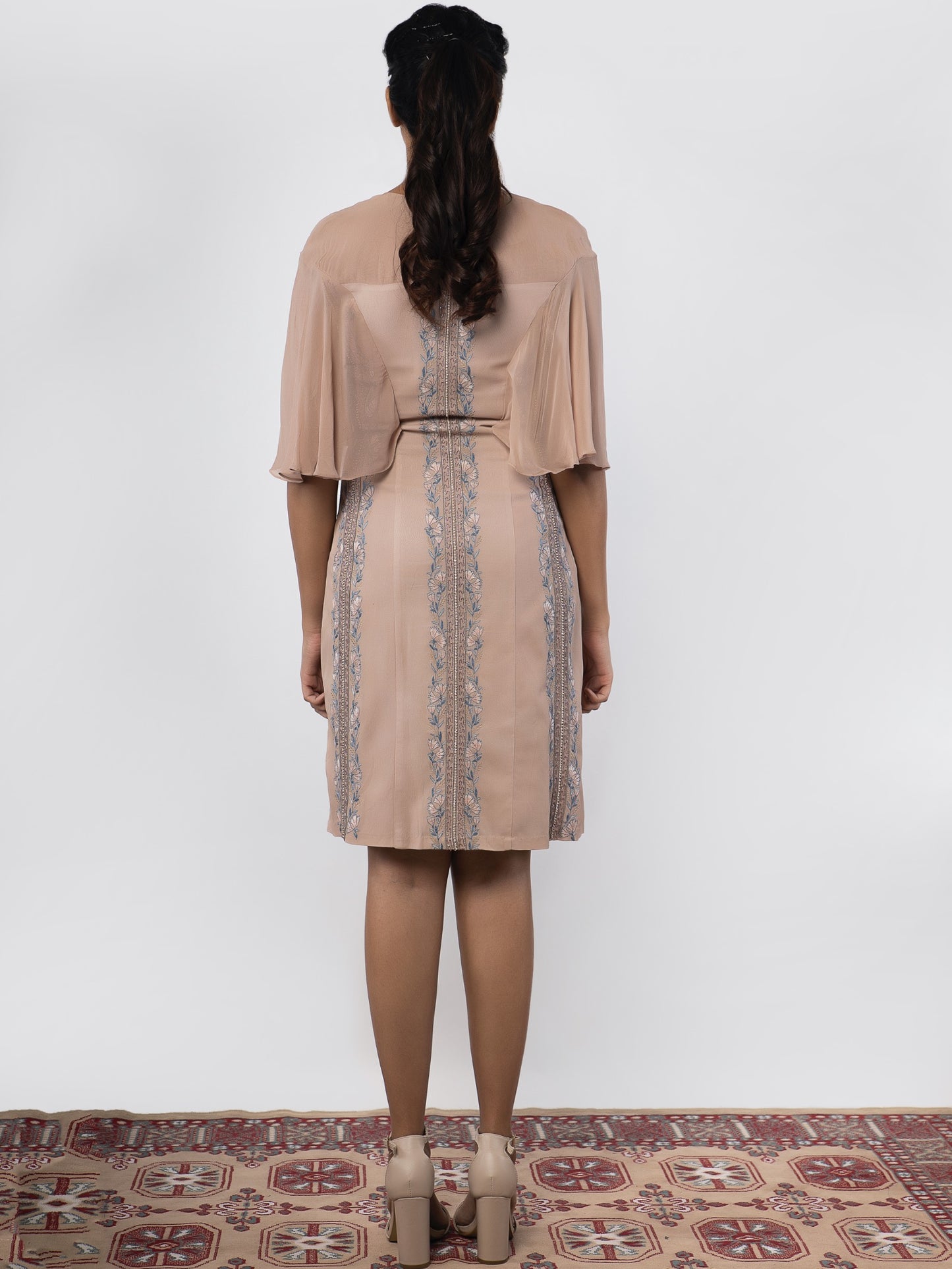 Hand embroidered rose gold knee length dress. image 2