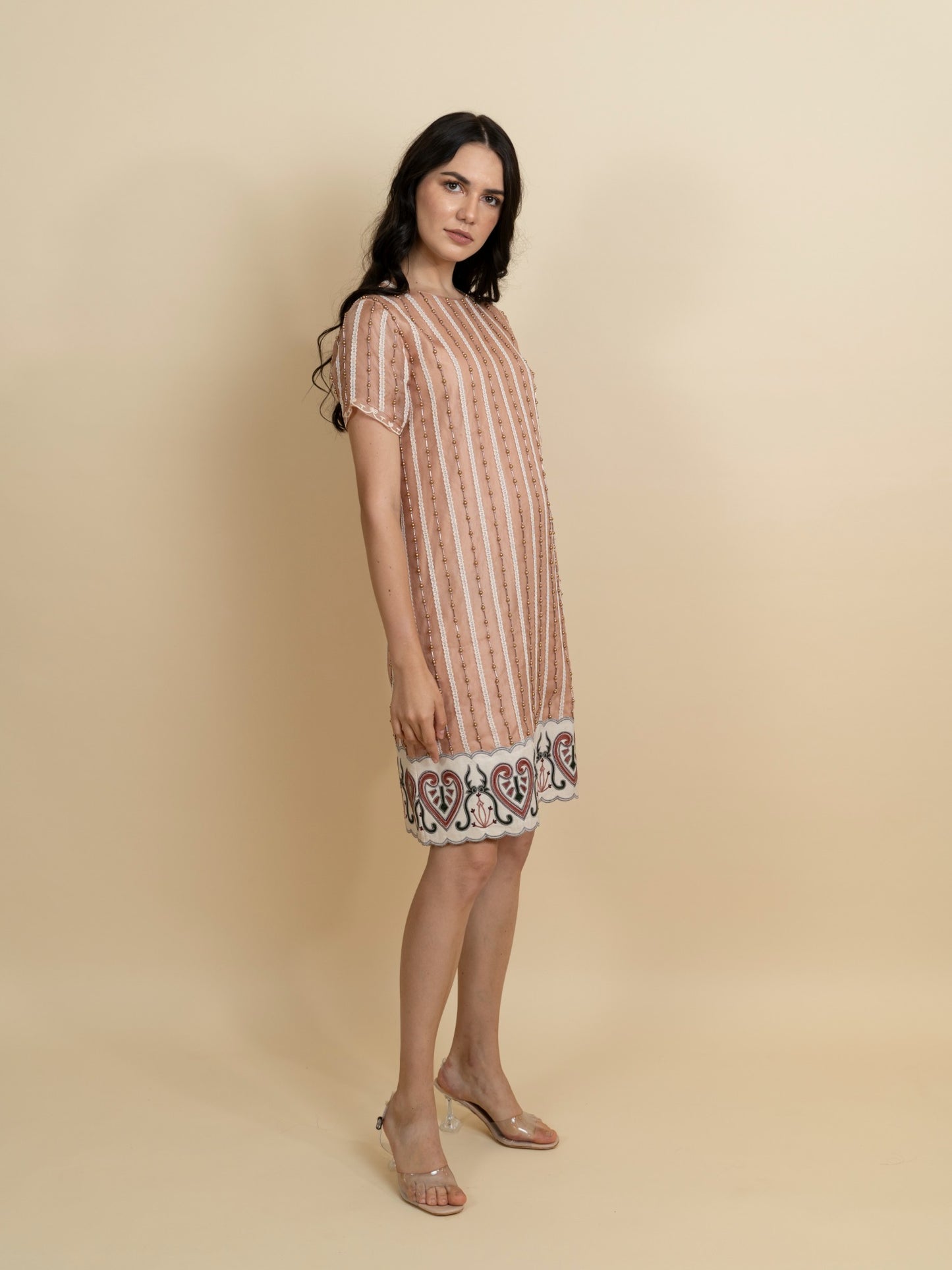 Galaxy embroidered knee length dress with sleeves. image 0