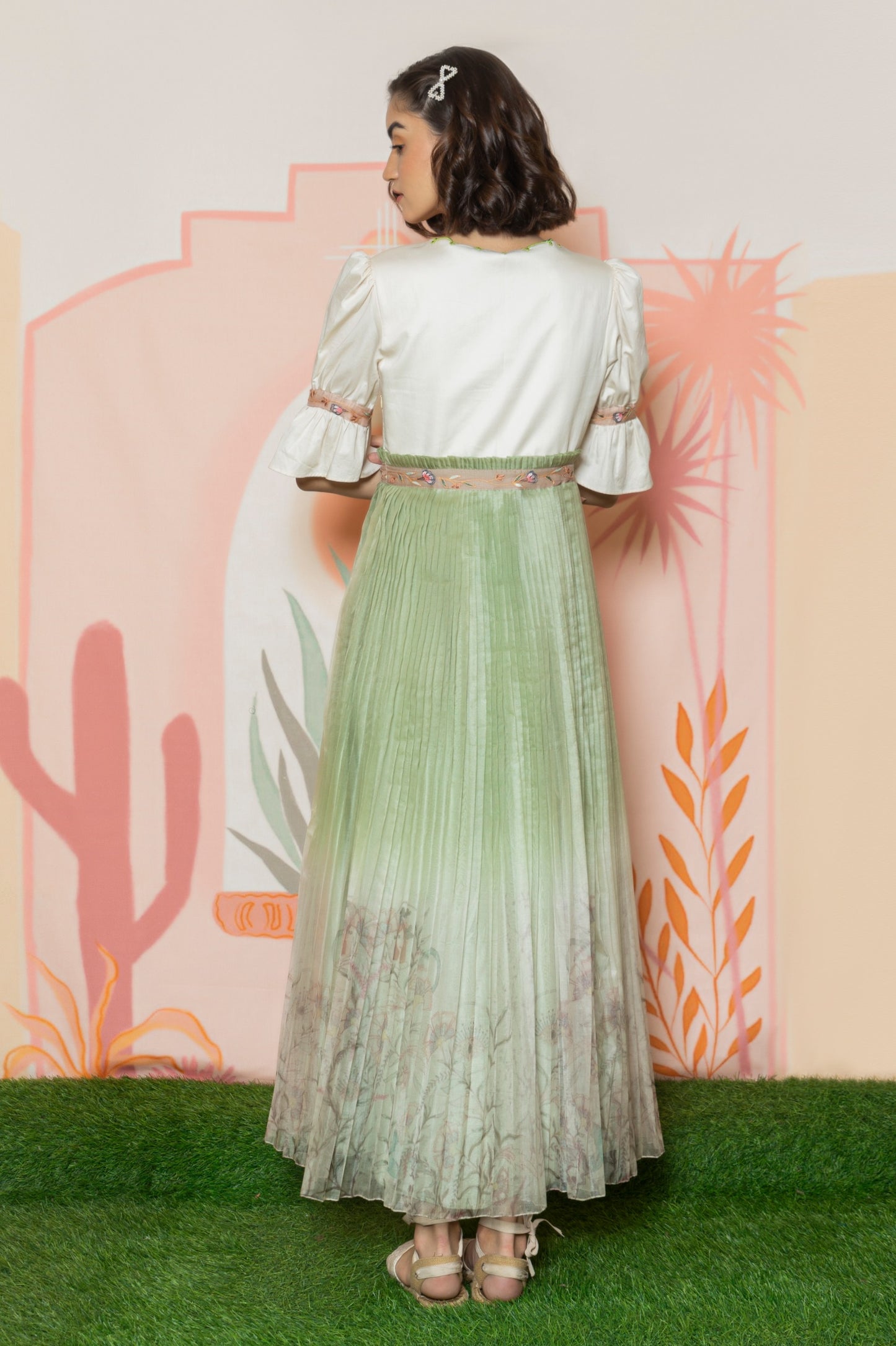 Off-white with green-ombre dress. image 2