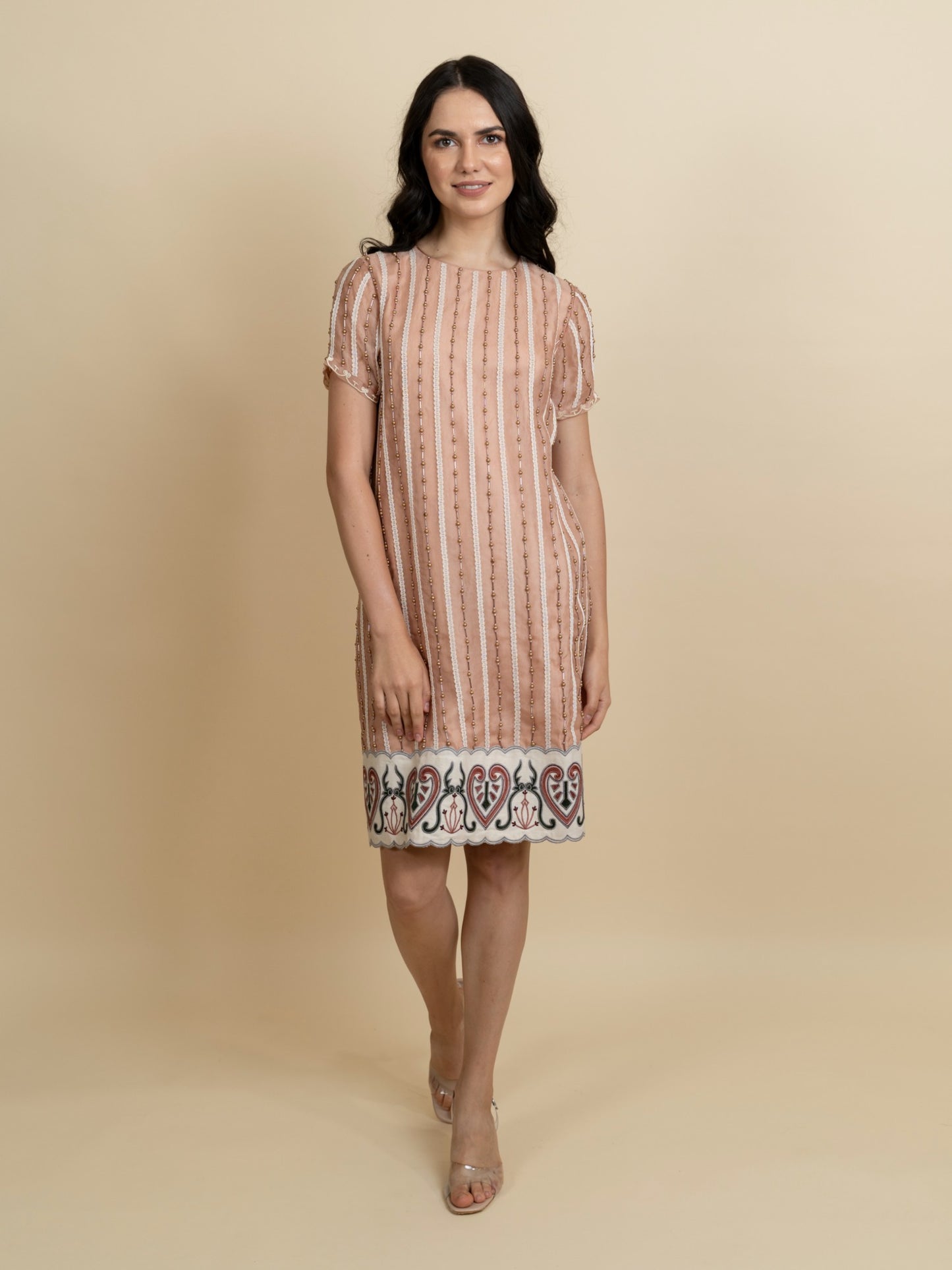 Galaxy embroidered knee length dress with sleeves. image 1