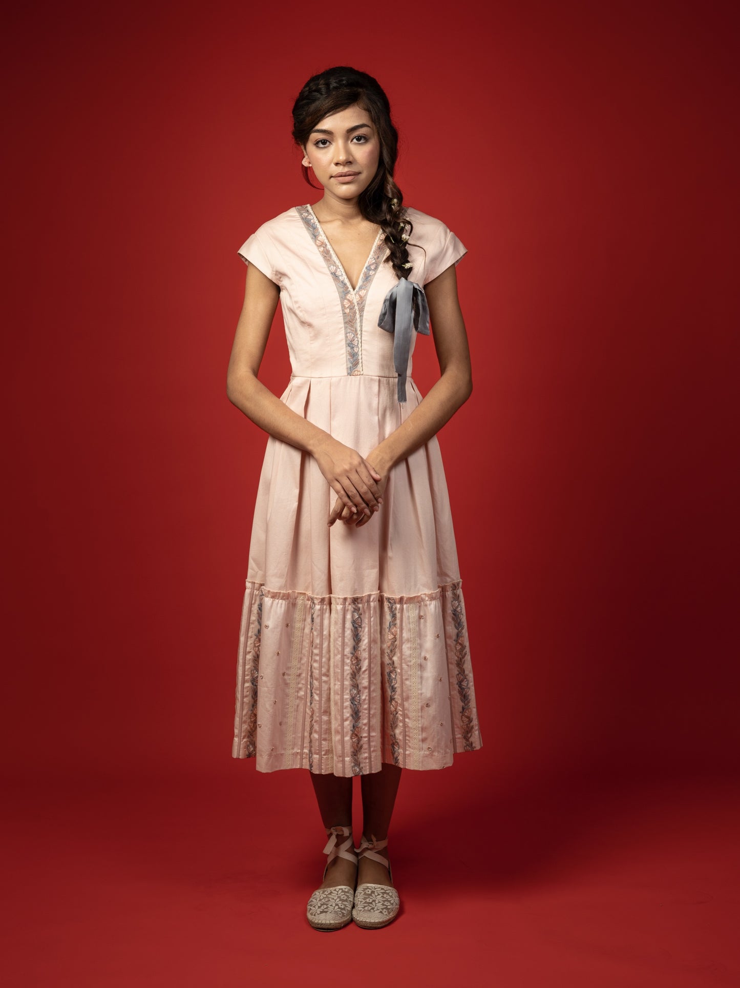 Pink calf length dress. image 0
